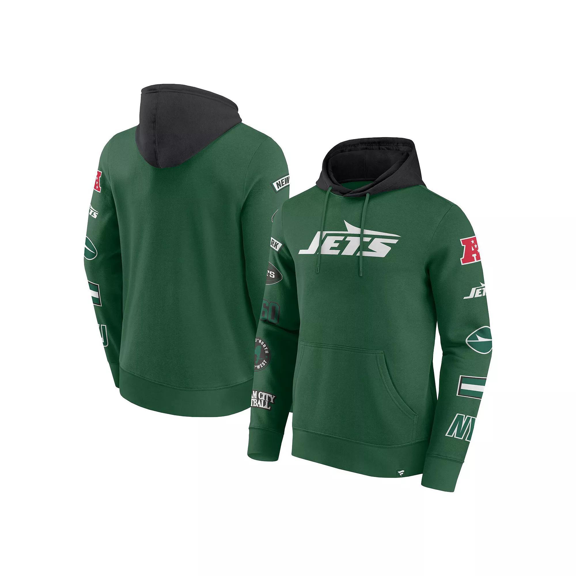Men's Fanatics  Green/Black New York Jets Patched Out Pullover Hoodie, Size: 2XL Product Image