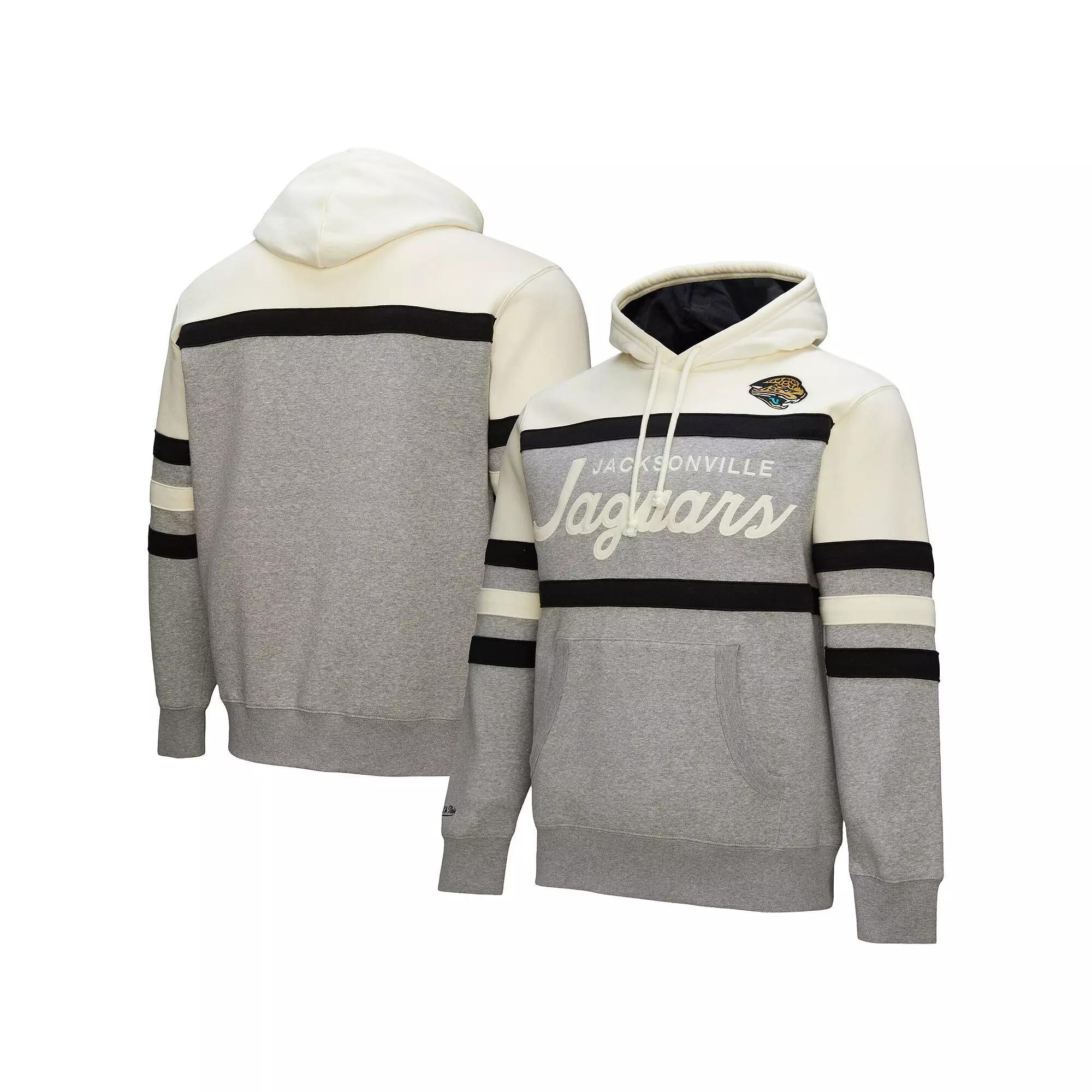 Men's Mitchell & Ness  Heather Gray Jacksonville Jaguars Head Coach Vintage Logo Pullover Hoodie, Size: 4XL, Grey Product Image