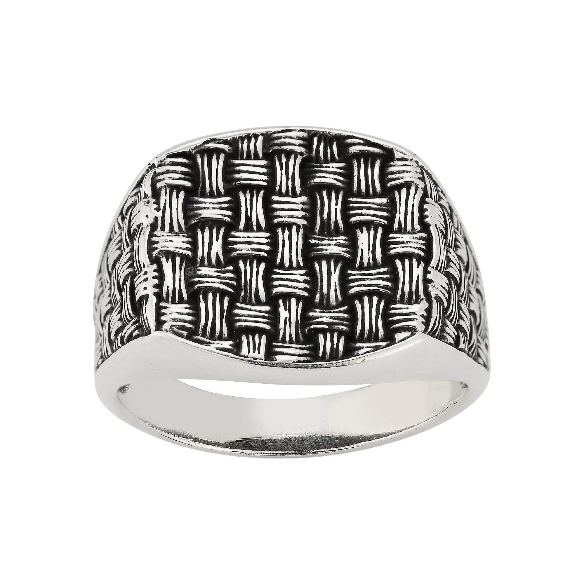 Menster Sterling Silver Oxidized Square Weave Signet Ring, Men's, Size: 9 Product Image