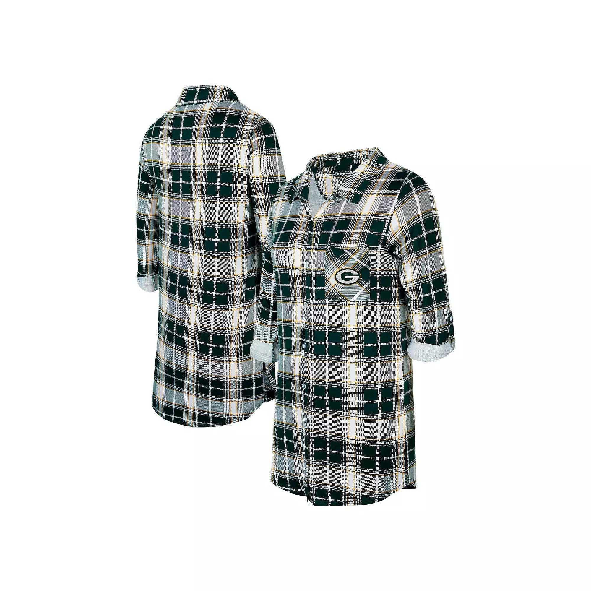 Women's Concepts Sport Green Green Bay Packers Ashford Plaid Knit Nightshirt, Size: 2XL Product Image