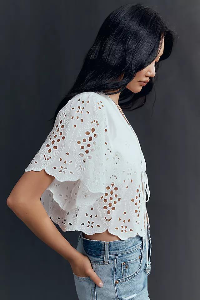 Maeve Tie-Front Eyelet Cropped Blouse Product Image