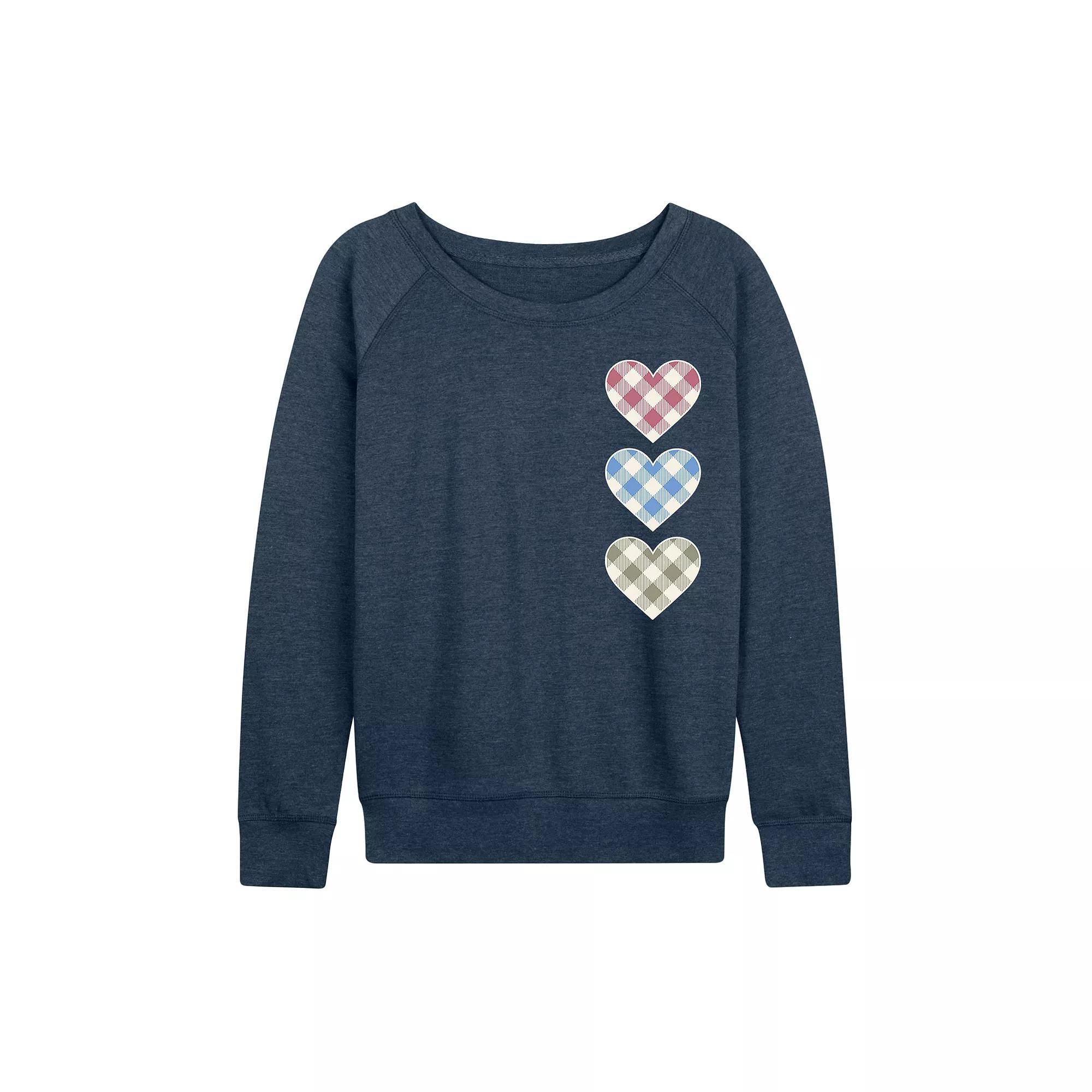 Women's Gingham Hearts French Terry Long Sleeve Tee, Size: XL, Heather Grey Product Image