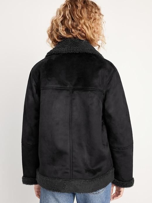 Faux-Suede Sherpa-Lined Moto Jacket Product Image