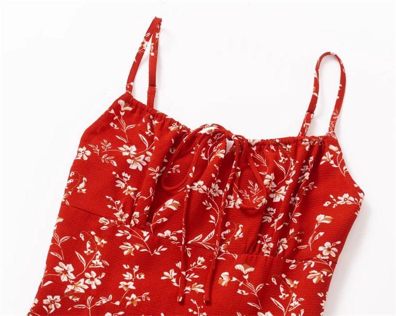Spaghetti Strap Floral Print Midi A-Line Dress Product Image