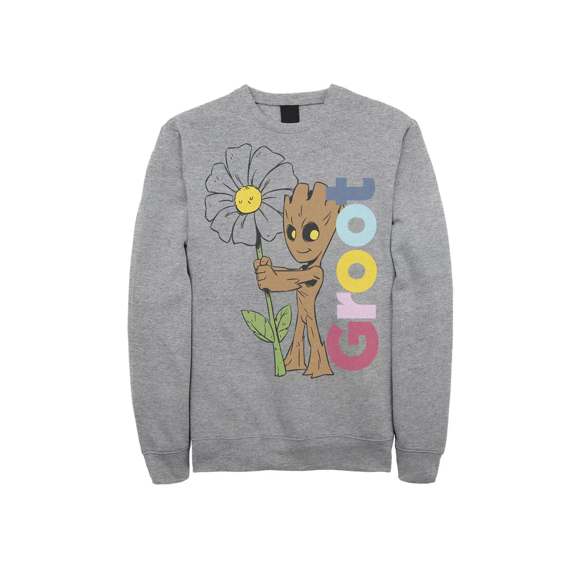 Men's Marvel Guardians Of The Galaxy Groot Flower Portrait Sweatshirt, Size: Small, Athletic Grey Product Image