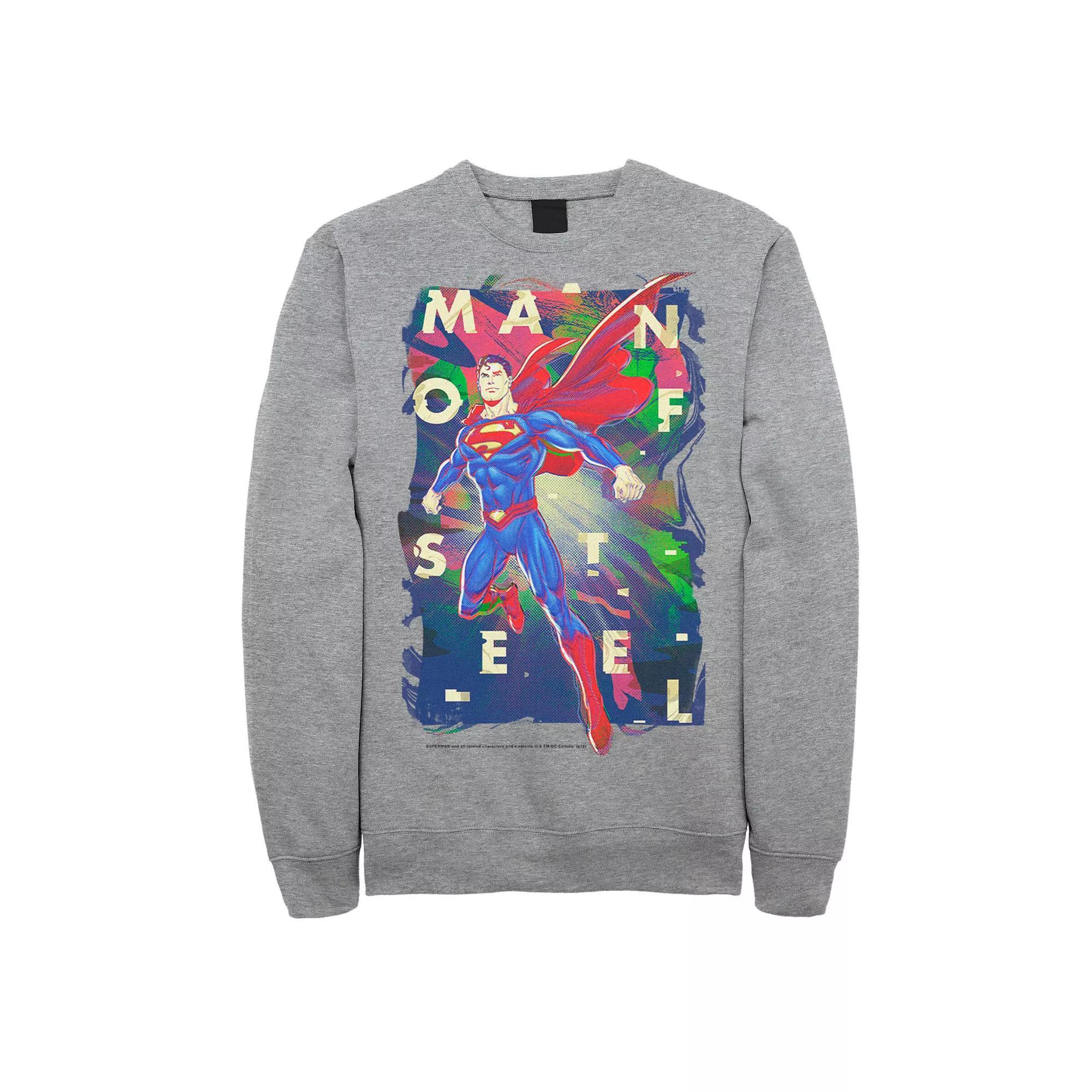 Men's DC Comics Superman Man Of Steel Bold Glitch Poster Sweatshirt, Size: Large, Athletic Grey Product Image