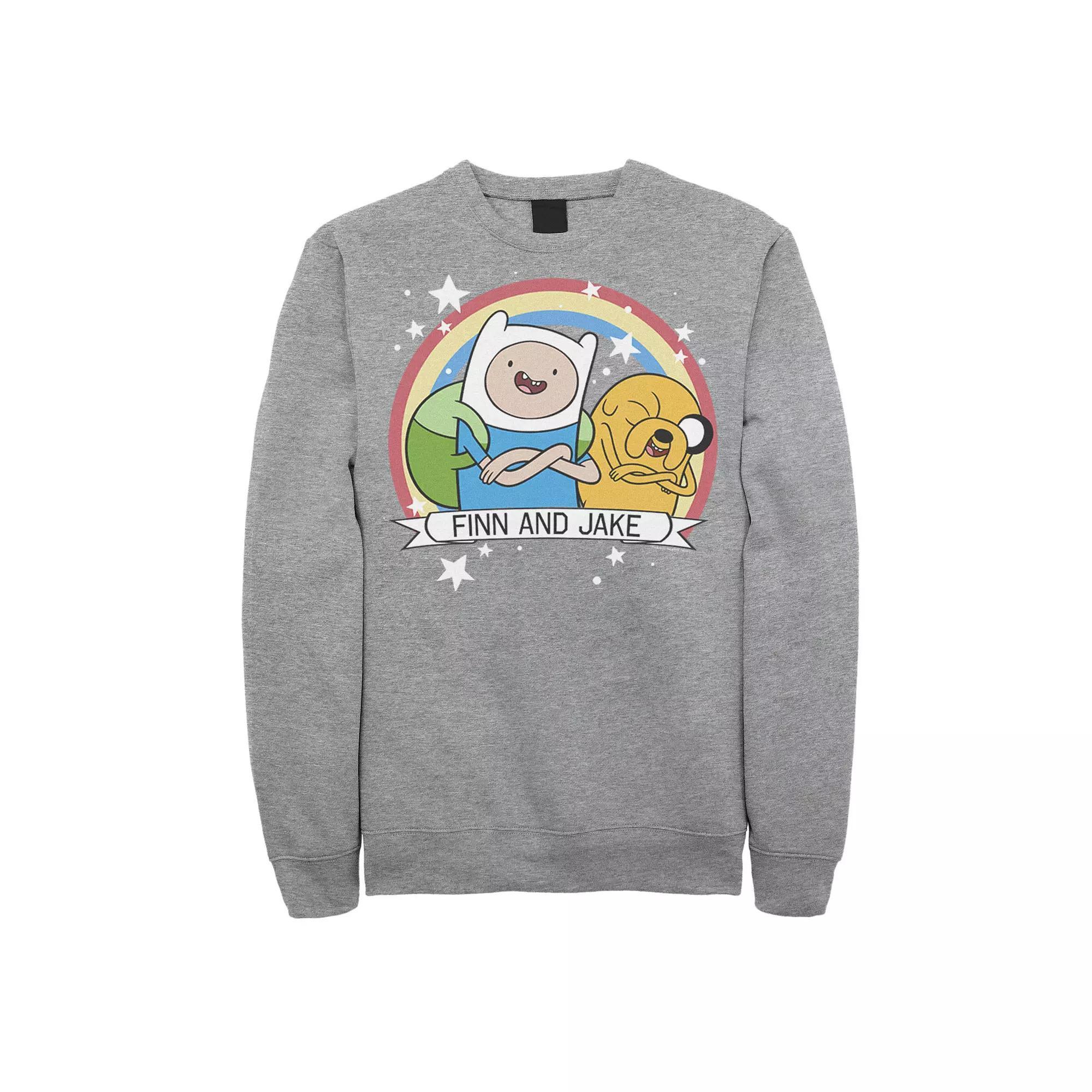 Men's Cartoon Network Adventure Time Finn & Jake Rainbow Banner Fleece, Size: Large, Black Product Image