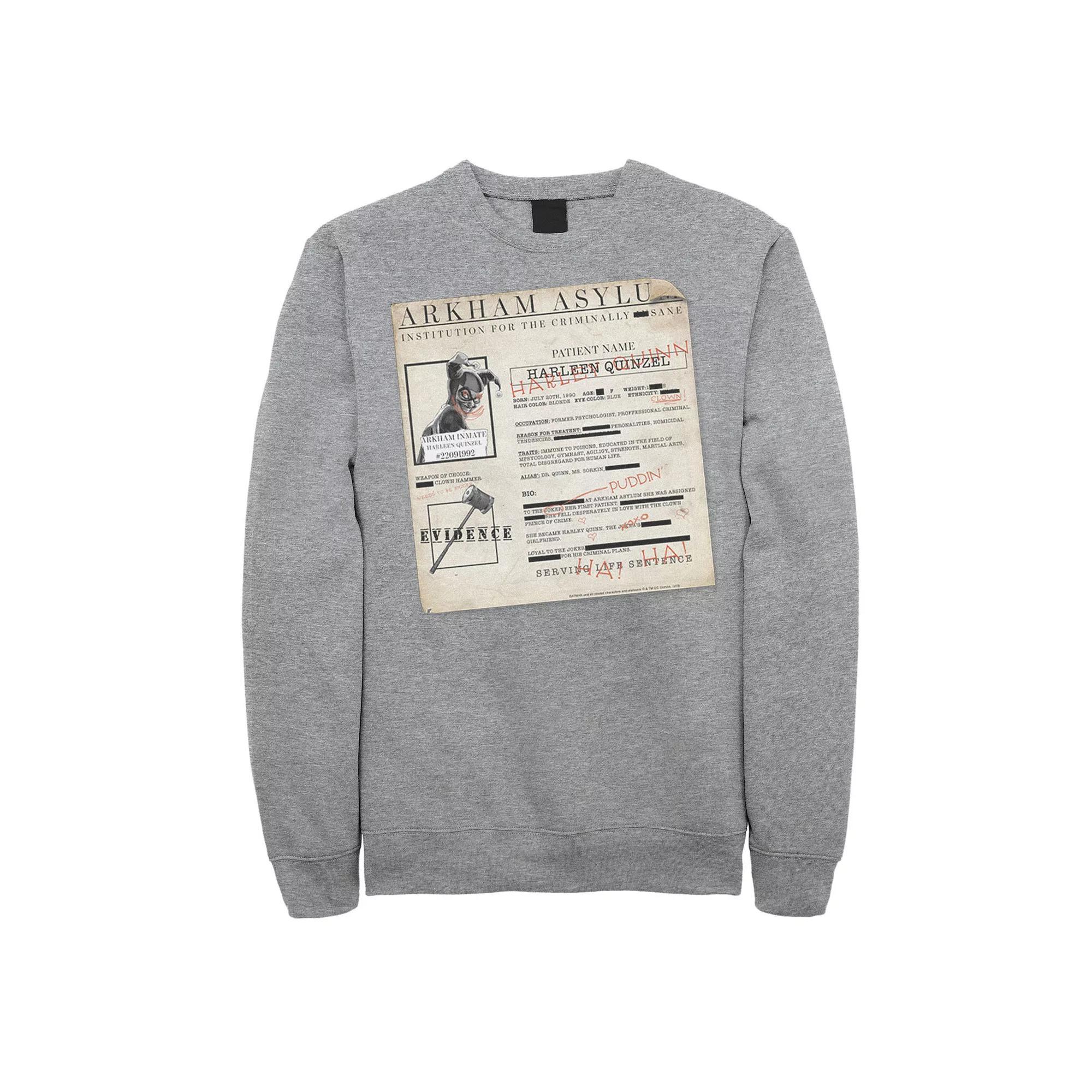 Men's Batman Harley Quinn Akham Asylum Records Sweatshirt, Size: XXL, Athletic Grey Product Image