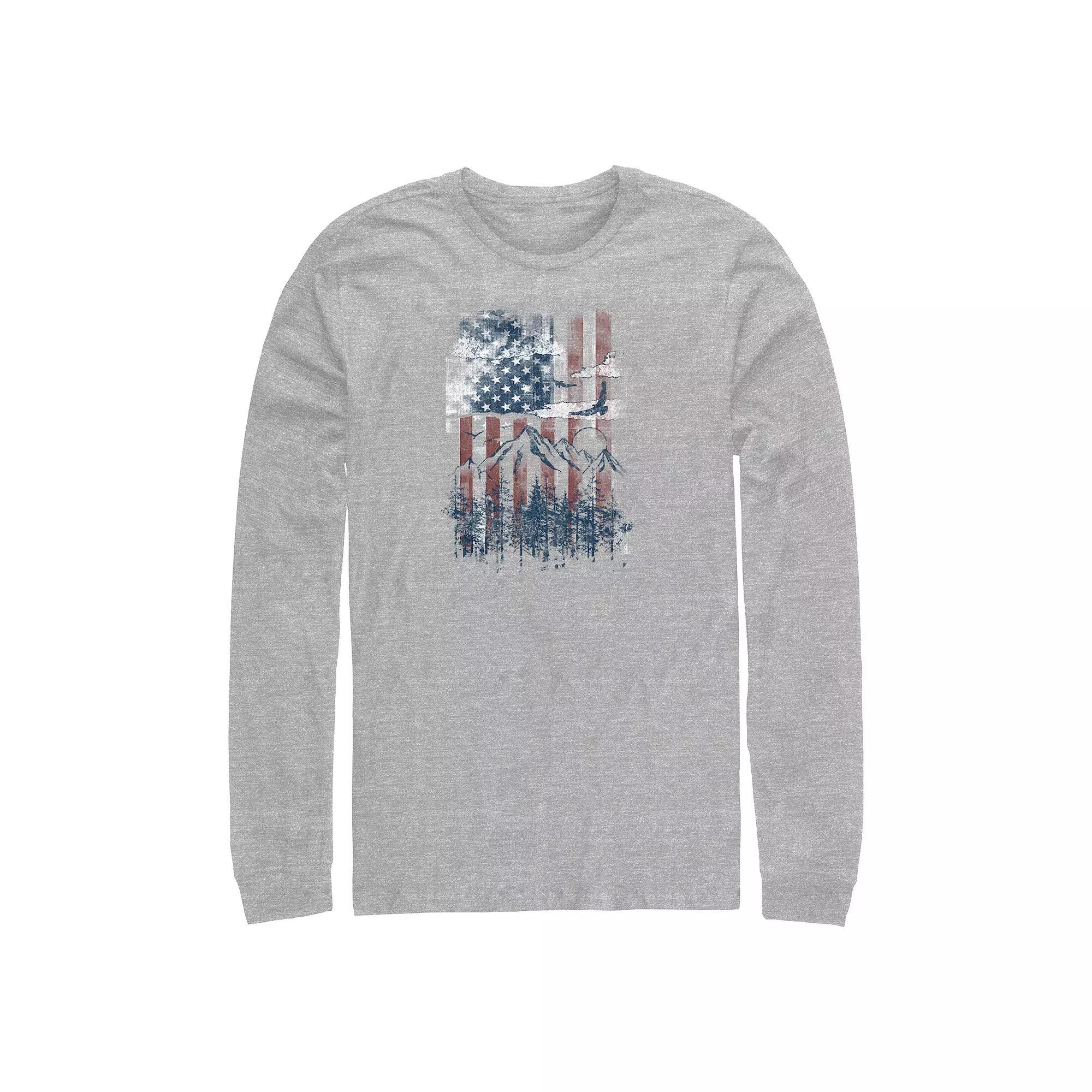 Big & Tall Mountain Scenery Americana Long Sleeve Graphic Tee, Men's, Size: XXL Tall, Athletic Grey Product Image