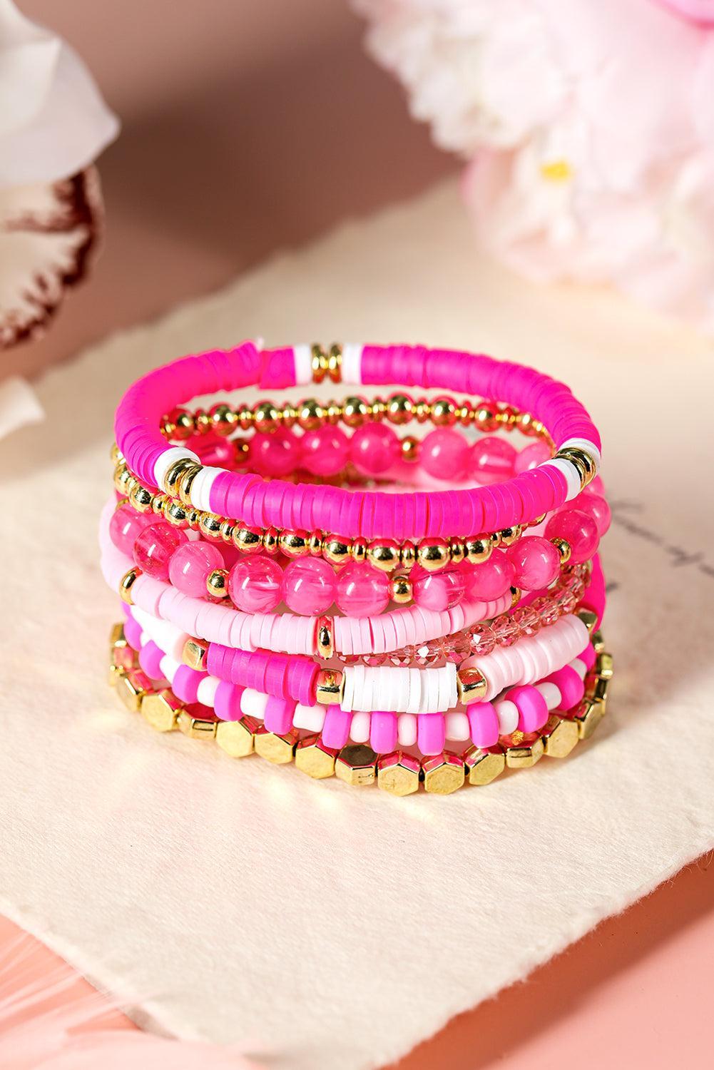 Pink Clay Bead Layered Bracelet Set Product Image