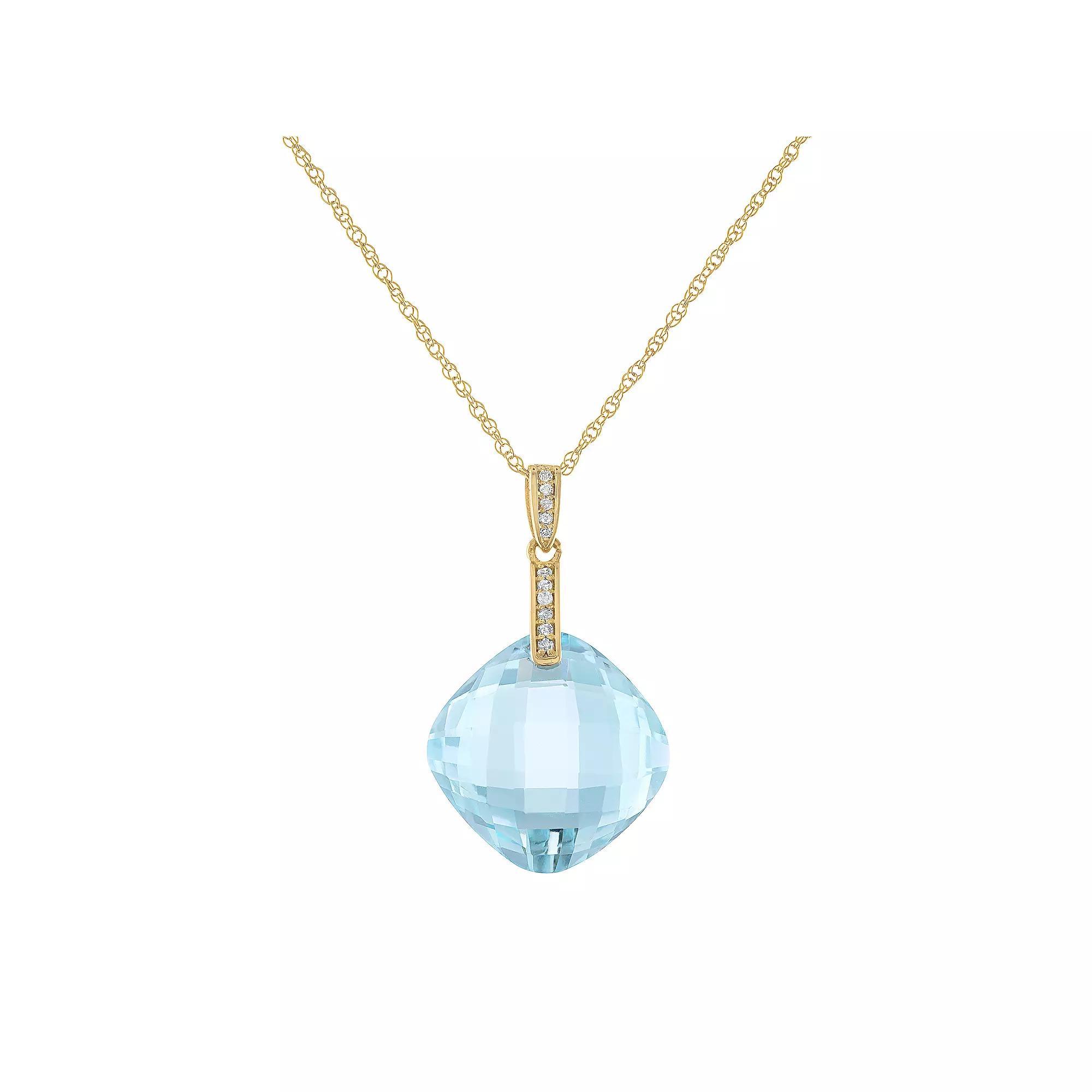 Tiara 14k Gold Gemstone & Diamond Accent Pendant Necklace, Women's, Size: 18", Lab Cr Aquamarine Product Image