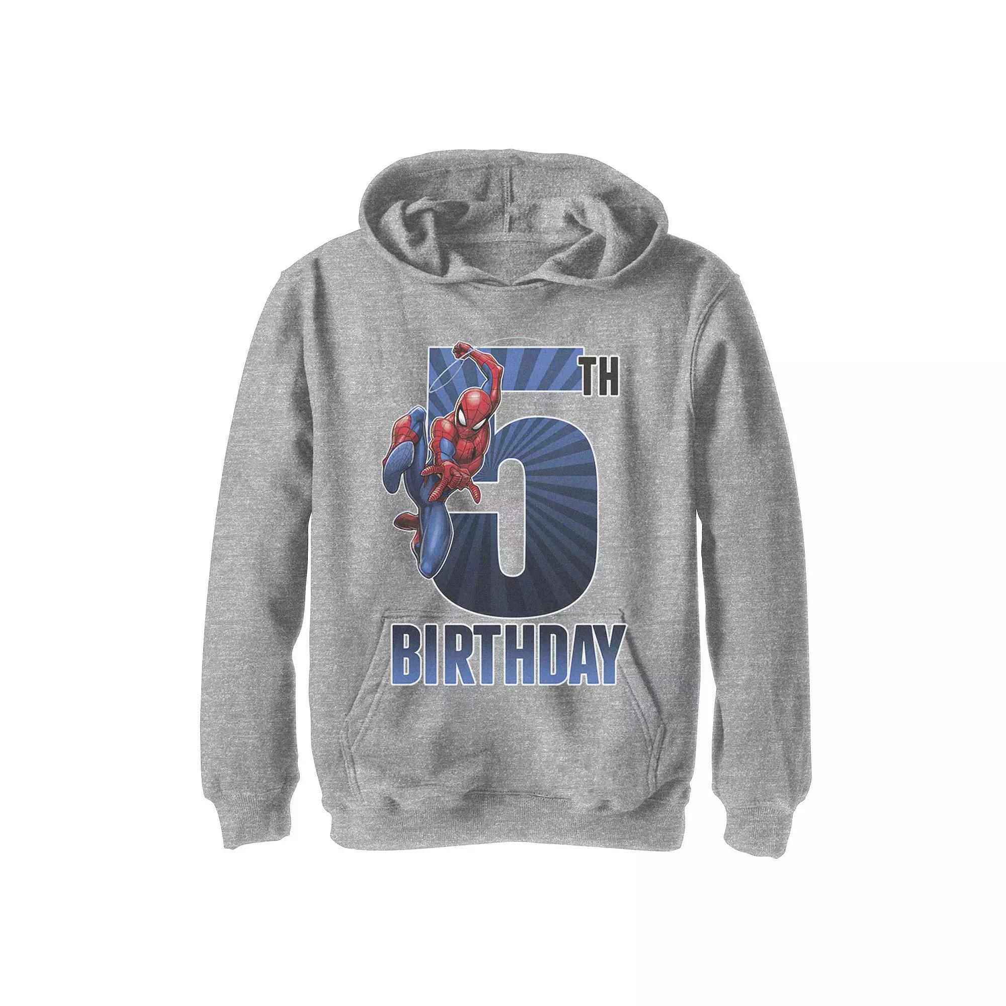 Boys 8-20 Marvel Spider-Man Swinging 5th Birthday Graphic Fleece Hoodie, Boy's, Size: Medium, Athletic Grey Product Image