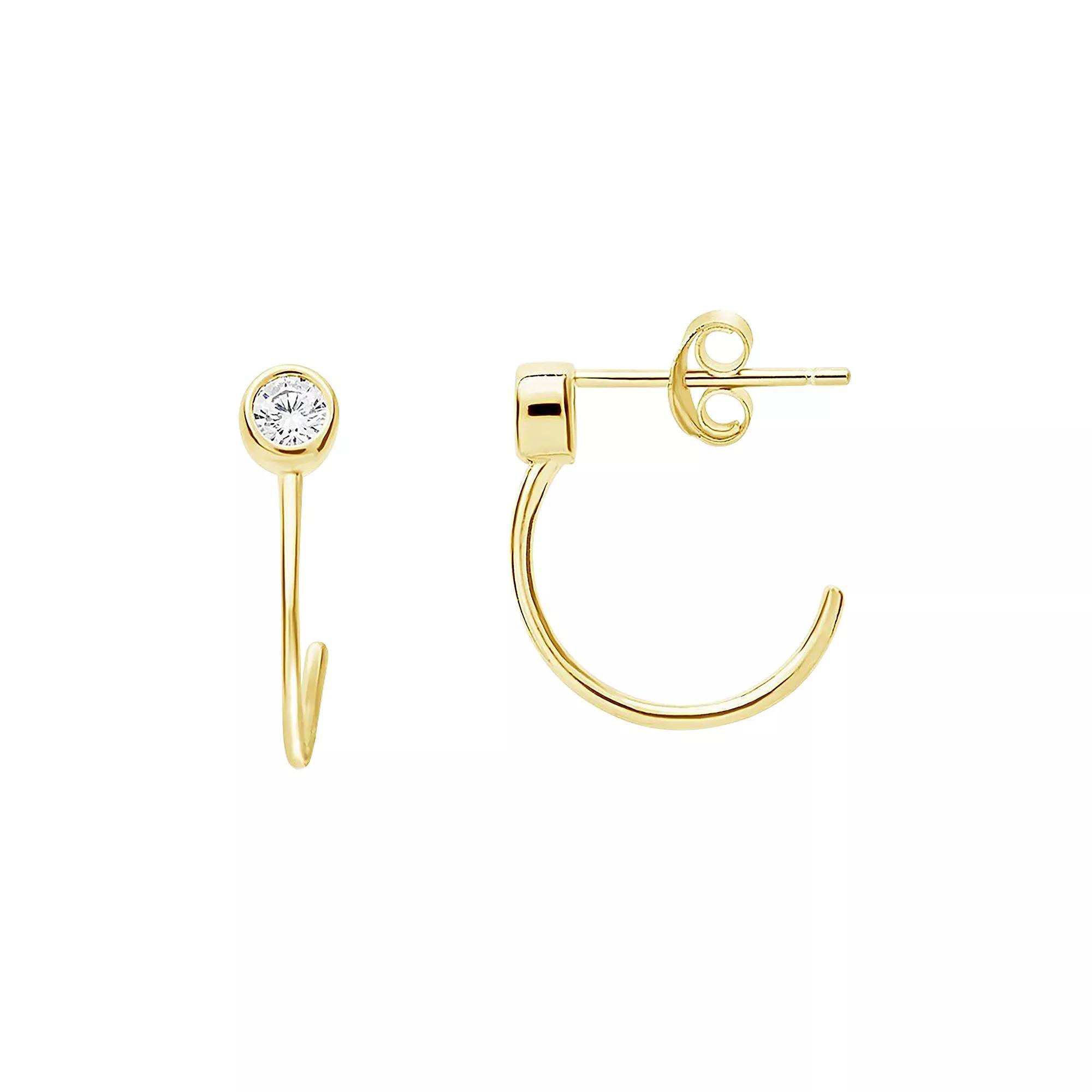 MC Collective Bezel Set CZ Open Huggie Hoop Earrings, Womens, 14k Gold Sterling Product Image