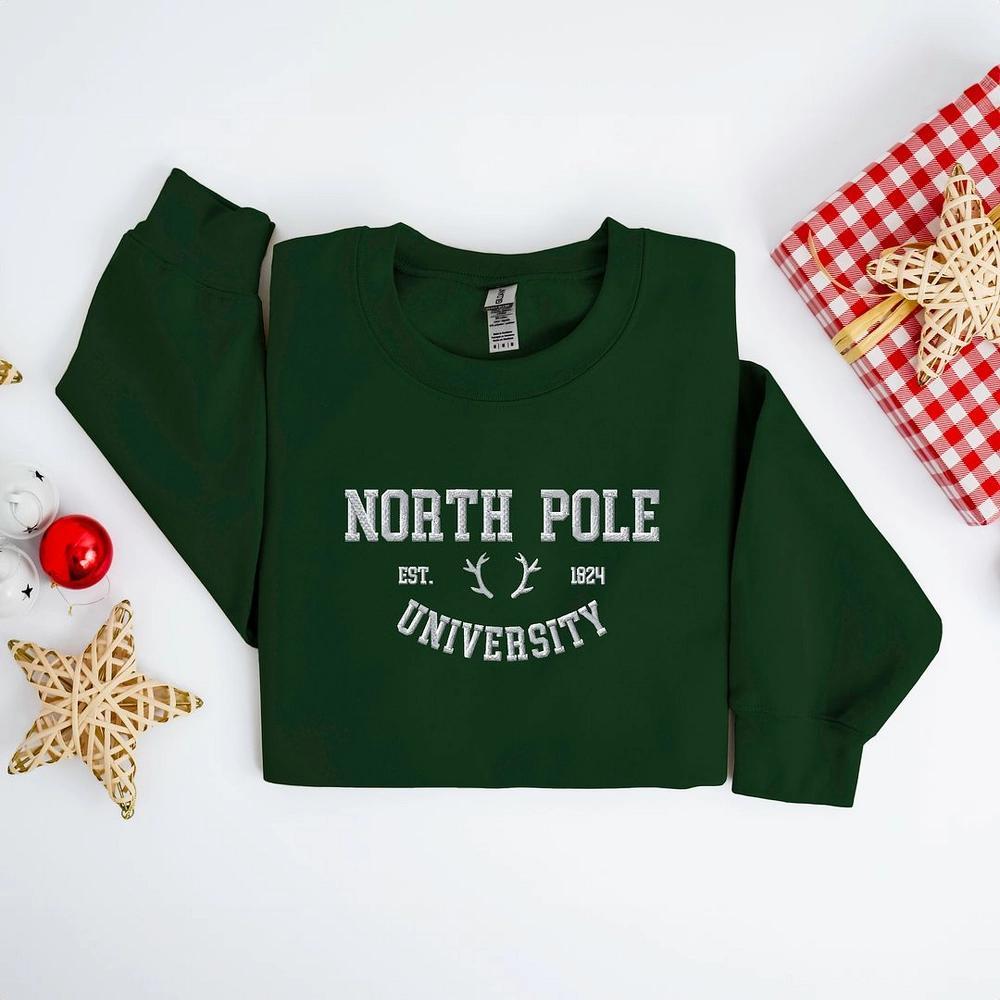Simply Sage Market Women's Graphic Sweatshirt EmbroideredNorth Pole University -White Ink Product Image