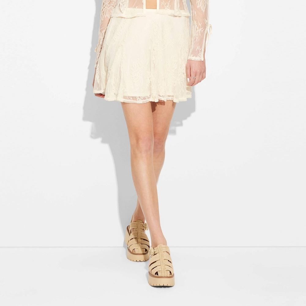 Women's Lace Godet Mini Skirt - Wild Fable™ Off-White XXS: High Rise, Pull-On, Extra Lightweight Product Image