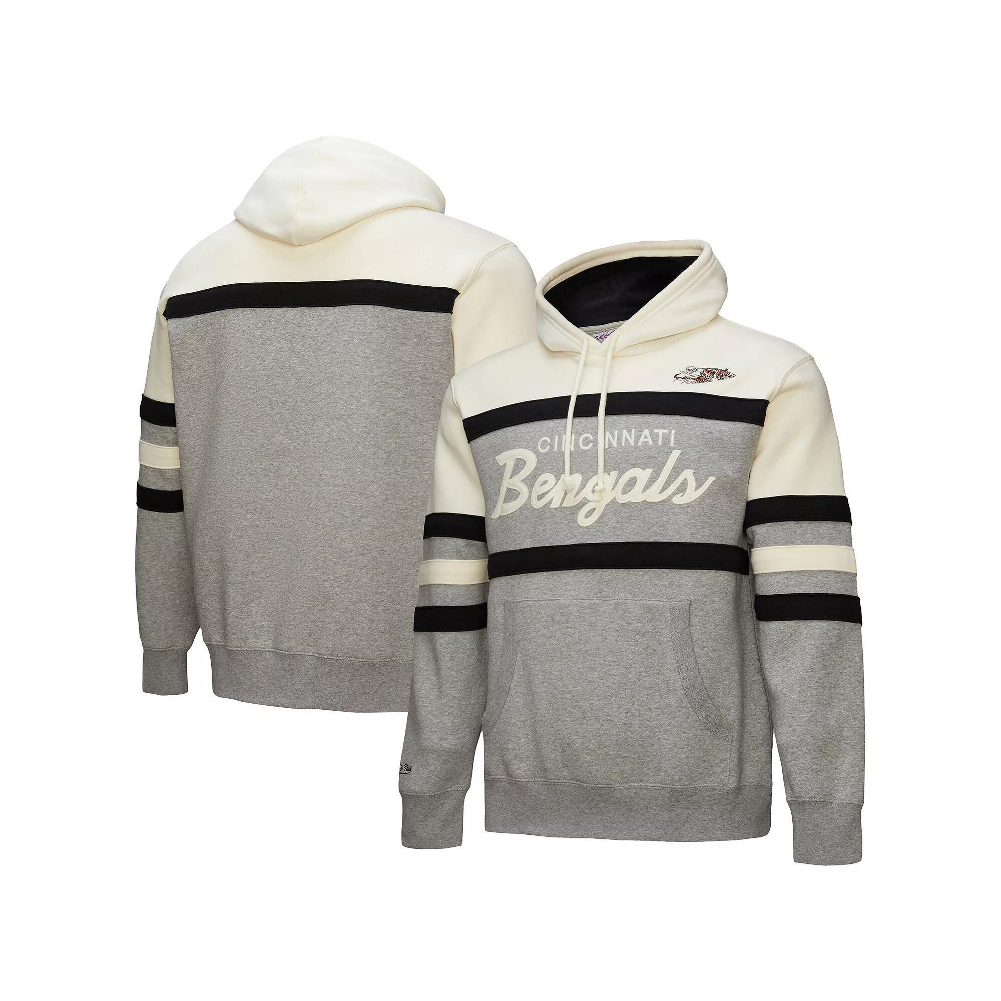 Men's Mitchell & Ness  Heather Gray Cincinnati Bengals Head Coach Vintage Logo Pullover Hoodie, Size: 4XL, Grey Product Image