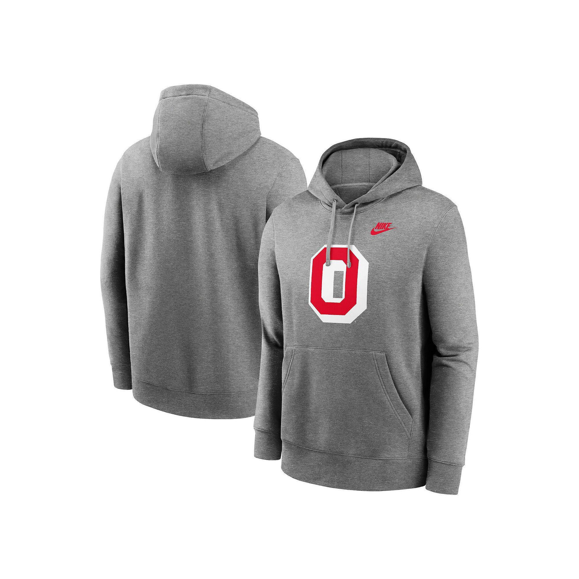 Men's Nike Heather Gray Ohio State Buckeyes Legacy Logo Club Fleece Pullover Hoodie, Size: Small, Grey Product Image