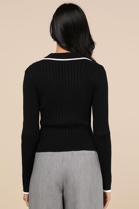 Curated Season Black Collared Sweater Top Product Image