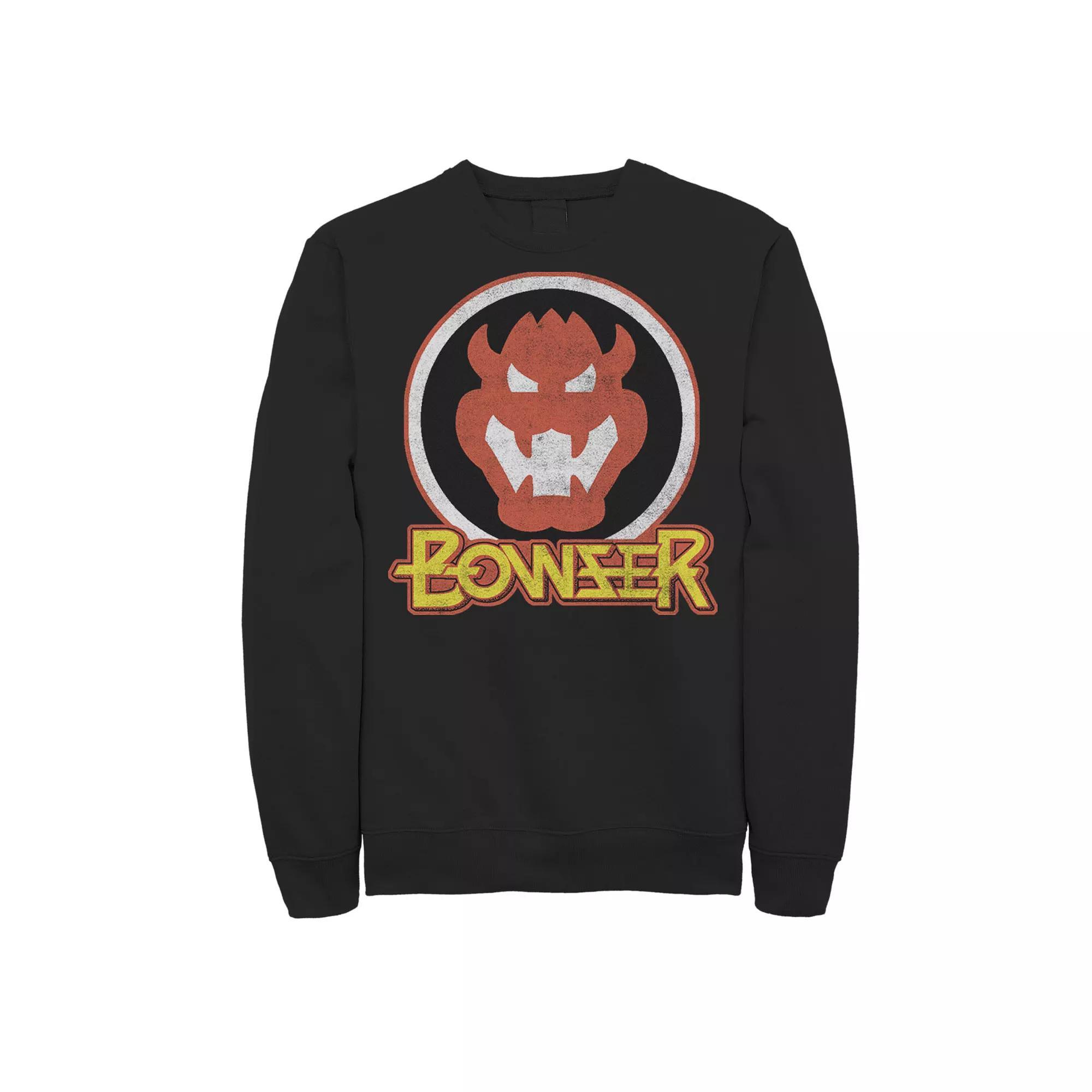 Men's Nintendo Super Mario Bowser Retro Portrait Sweatshirt, Size: Large, Black Product Image