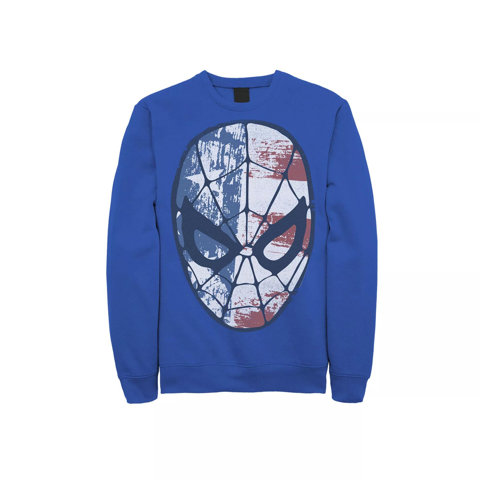 Men's Marvel Spider-Man American Flag Face Vintage Sweatshirt, Size: XXL, Royal Product Image