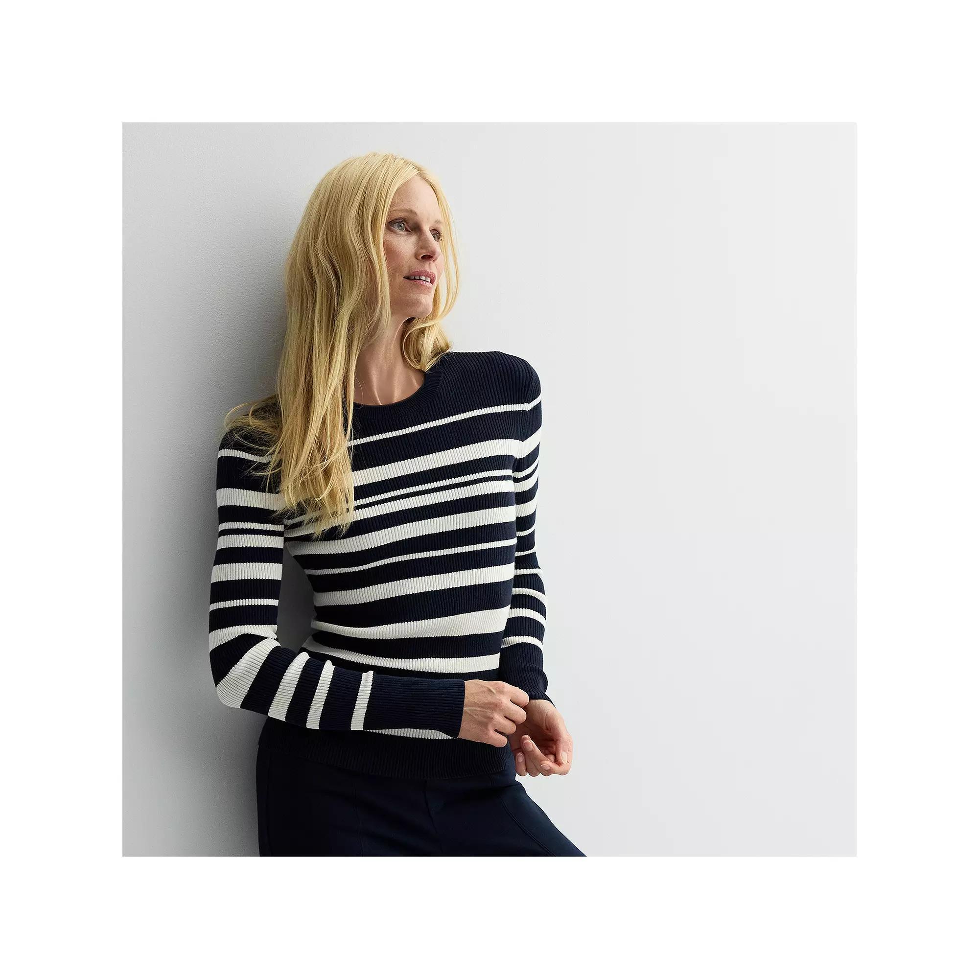 Petite Nine West Crewneck Rib Pullover, Women's, Size: XL Petite, Captain Stripe Product Image