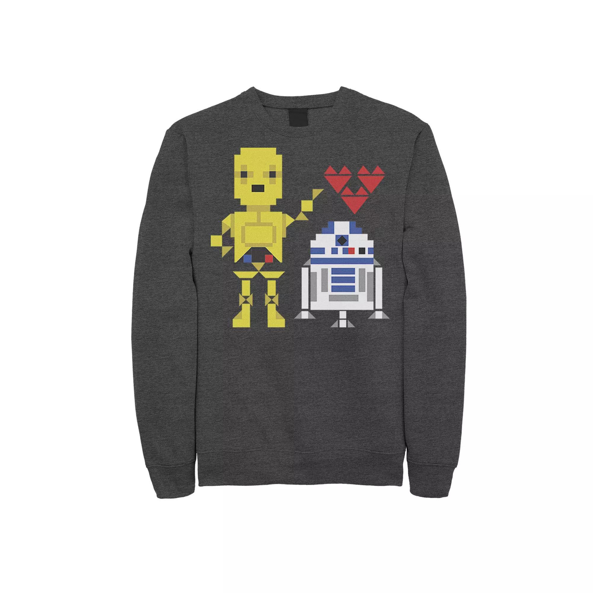 Men's Star Wars C-3PO R2-D2 Droid Love Valentine's Sweatshirt, Size: Small, Grey Heather Product Image