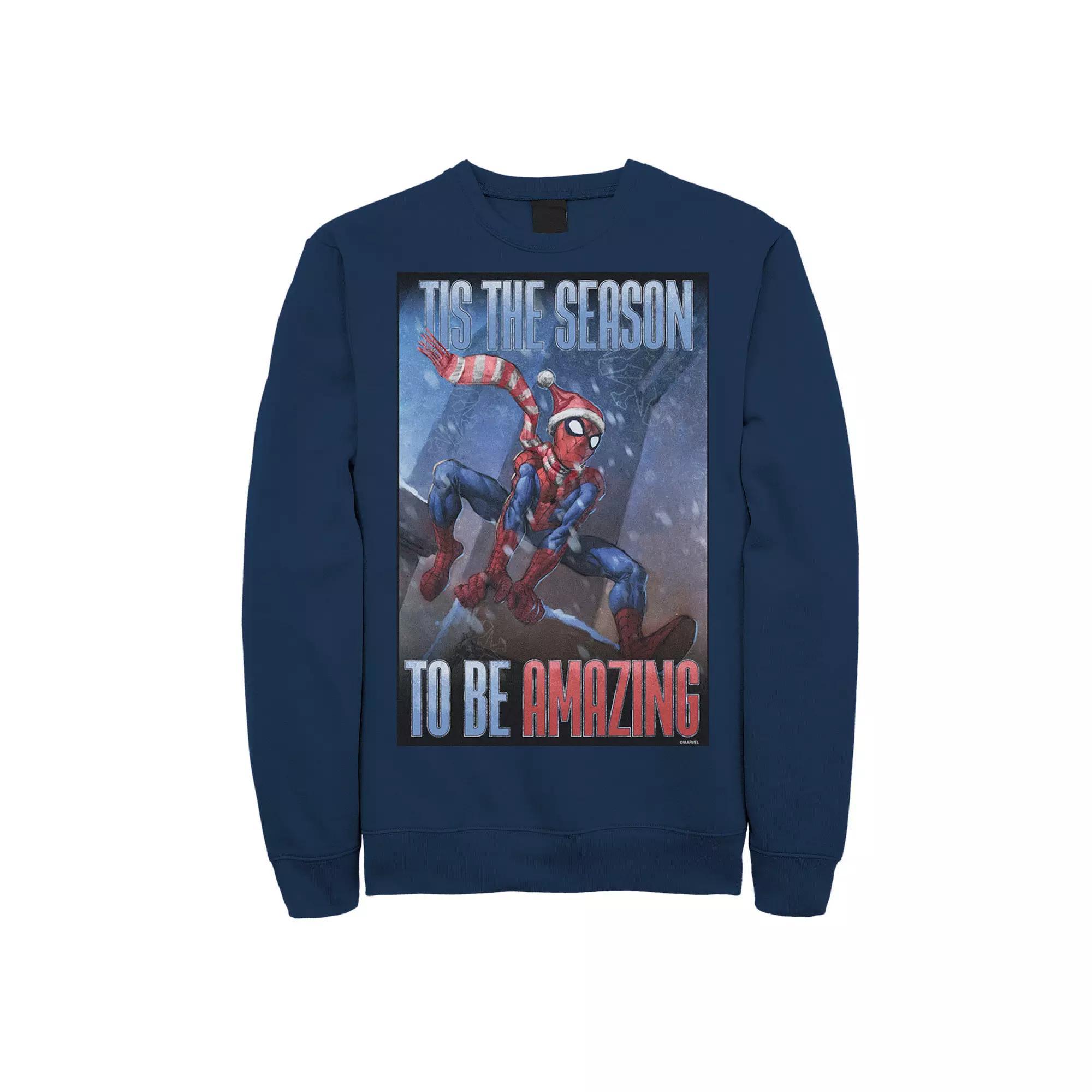 Men's Marvel Spider-Man 'Tis The Season To Be Amazing Sweatshirt, Size: Large, Blue Product Image