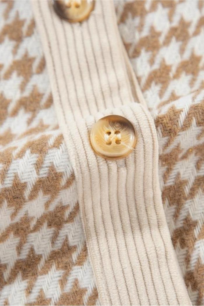 Parchment Houndstooth Corduroy Patchwork Flap Pocket Shacket Product Image