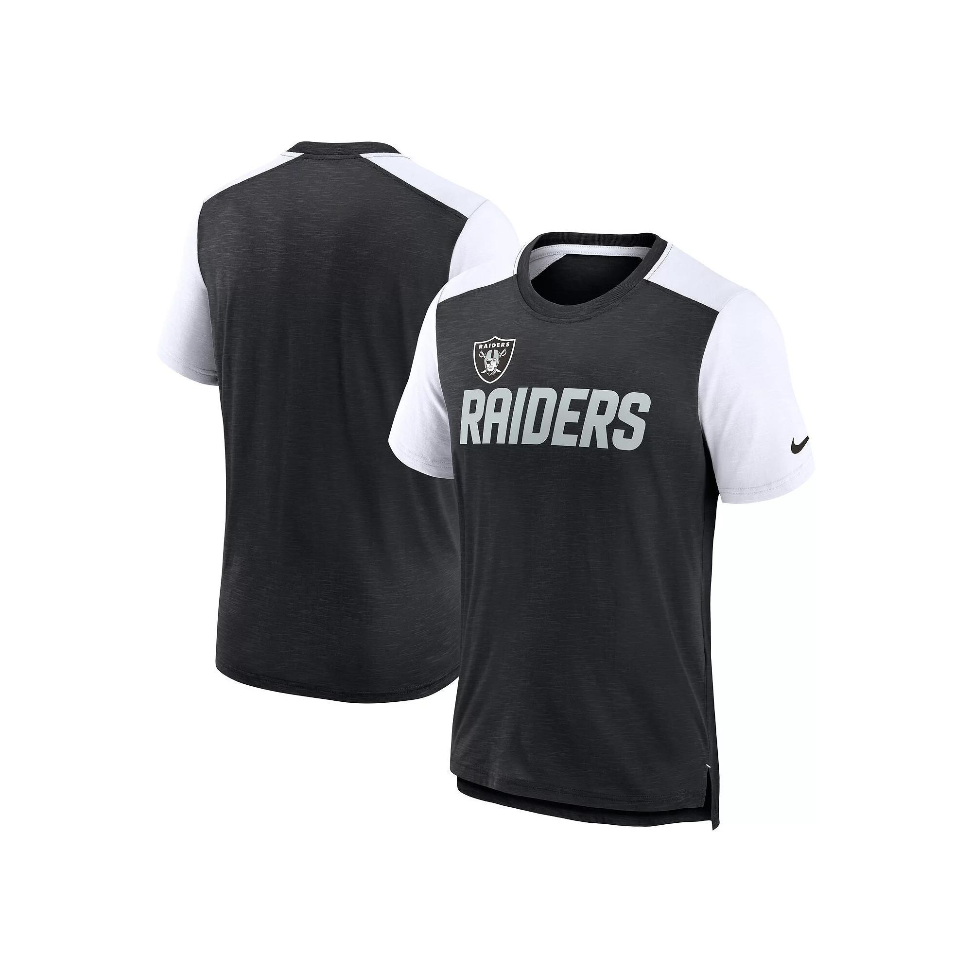 Men's Nike Heathered Black/White Las Vegas Raiders Color Block Team Name T-Shirt, Size: Small, Lvr Charco Product Image