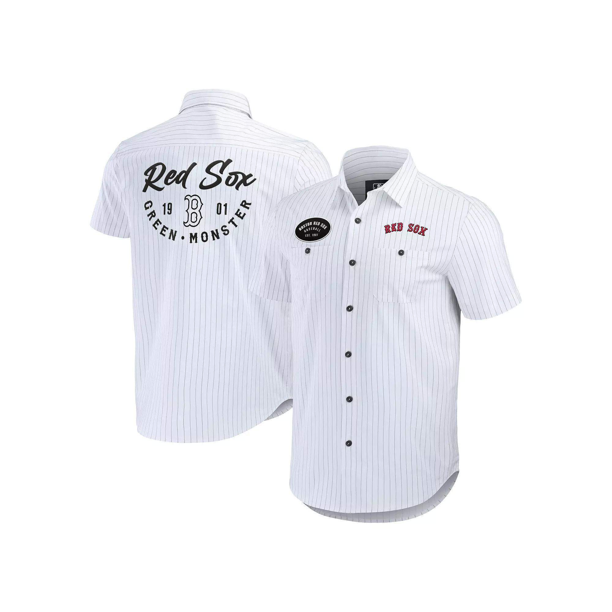Men's Darius Rucker Collection by Fanatics White Boston Red Sox Pin Stripe Short Sleeve Button-Up Shirt, Size: Small Product Image