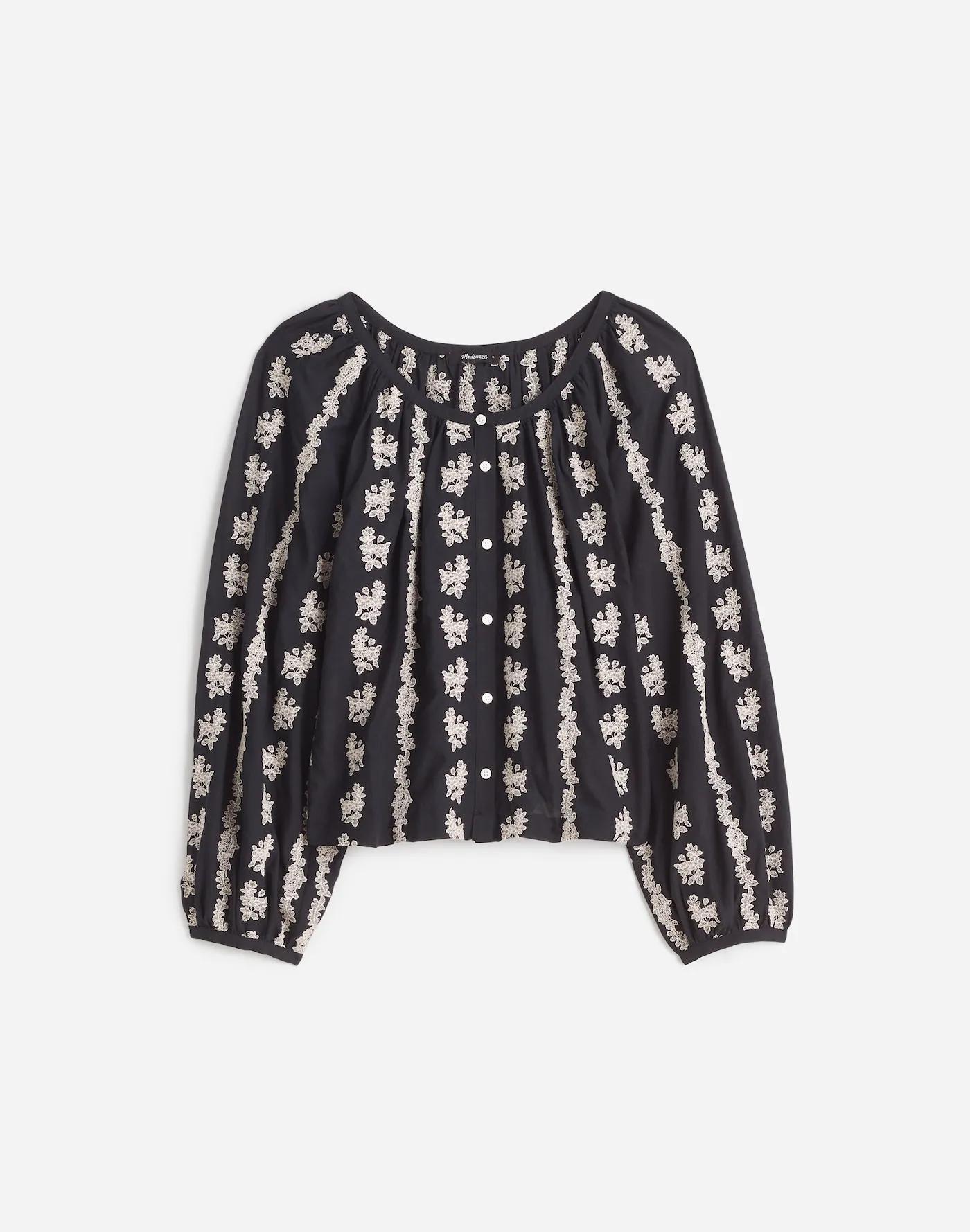 Embroidered Puff-Sleeve A-Line Top Product Image