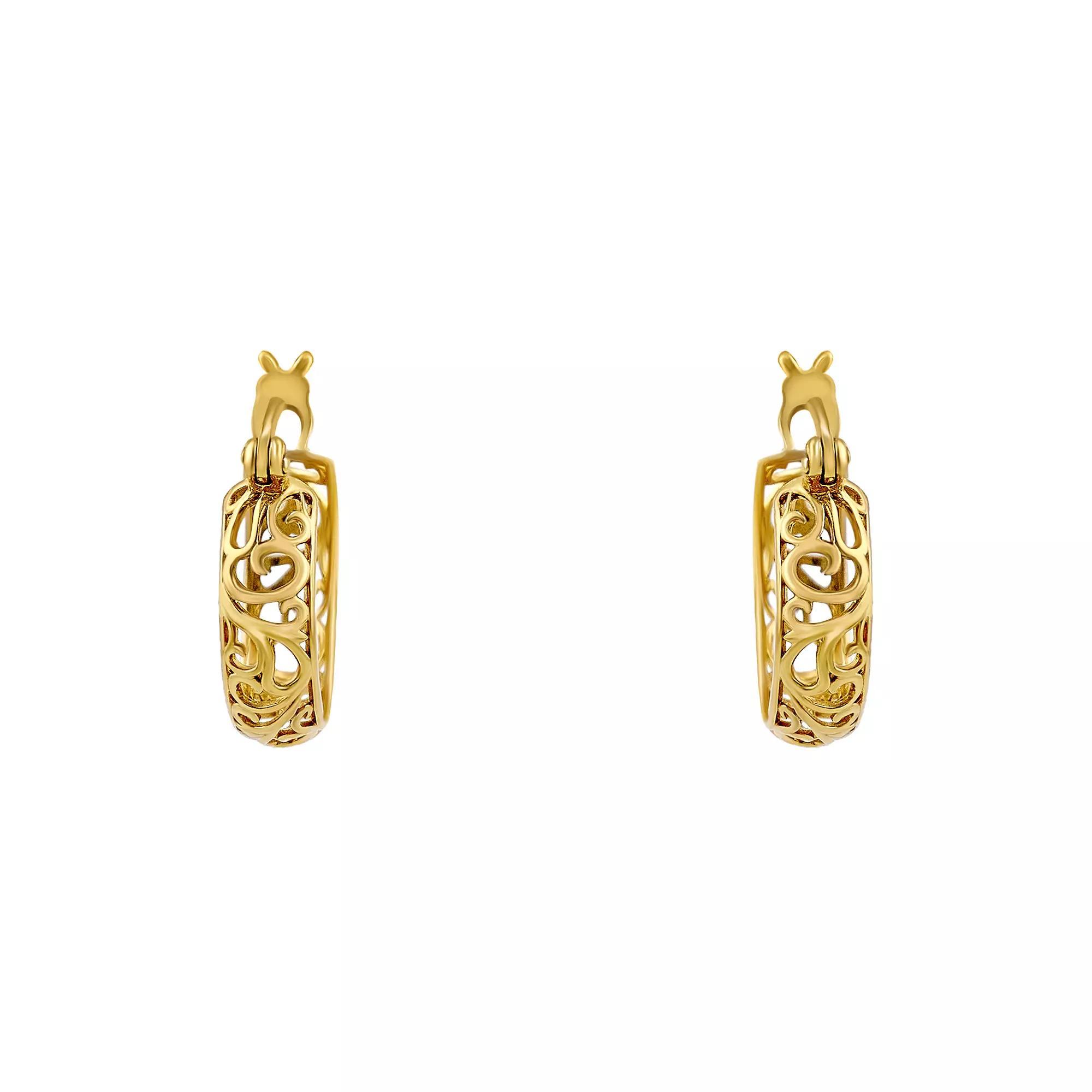 Primavera 24k Gold Over Silver Filigree Hoop Earrings, Womens, Gold Tone Product Image