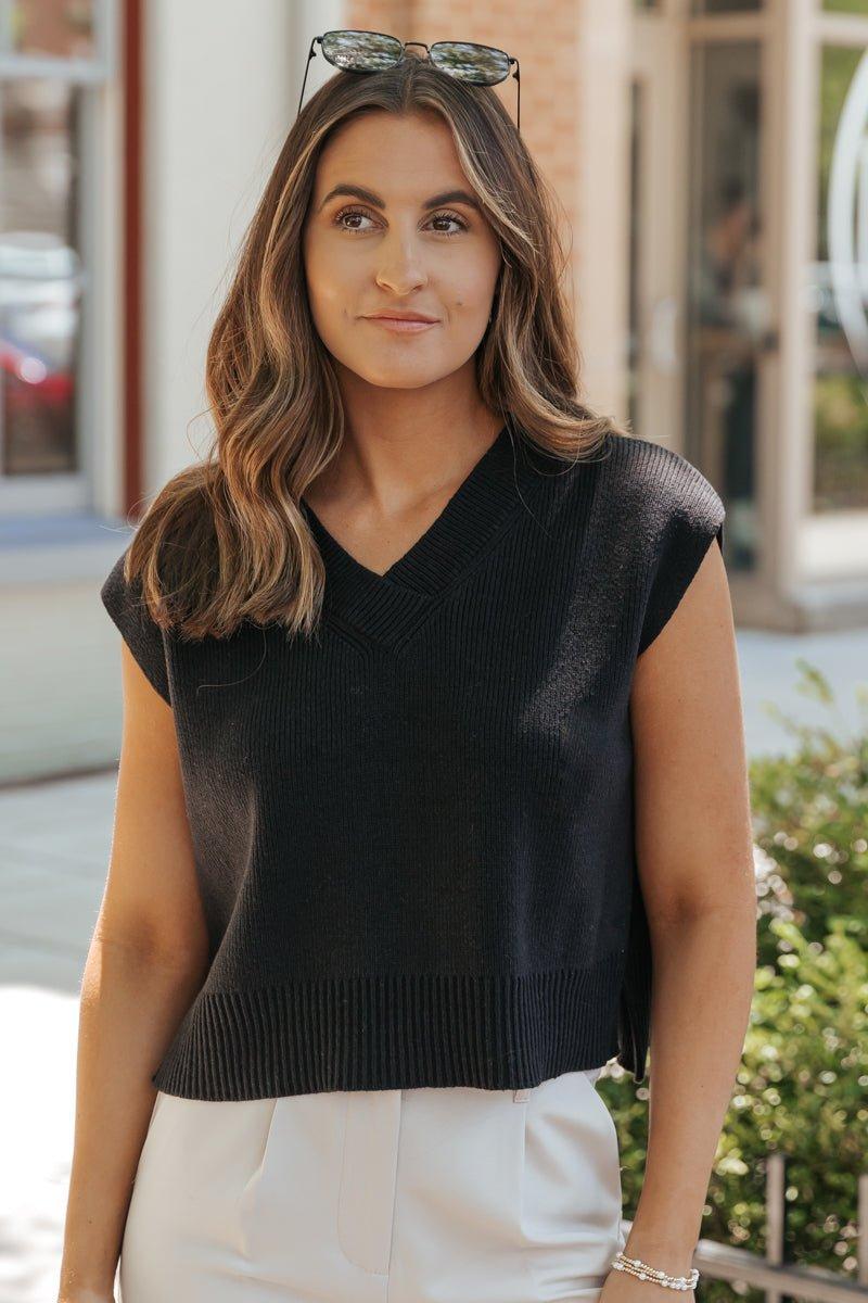 Black V Neck Ribbed Sweater - FINAL SALE Product Image