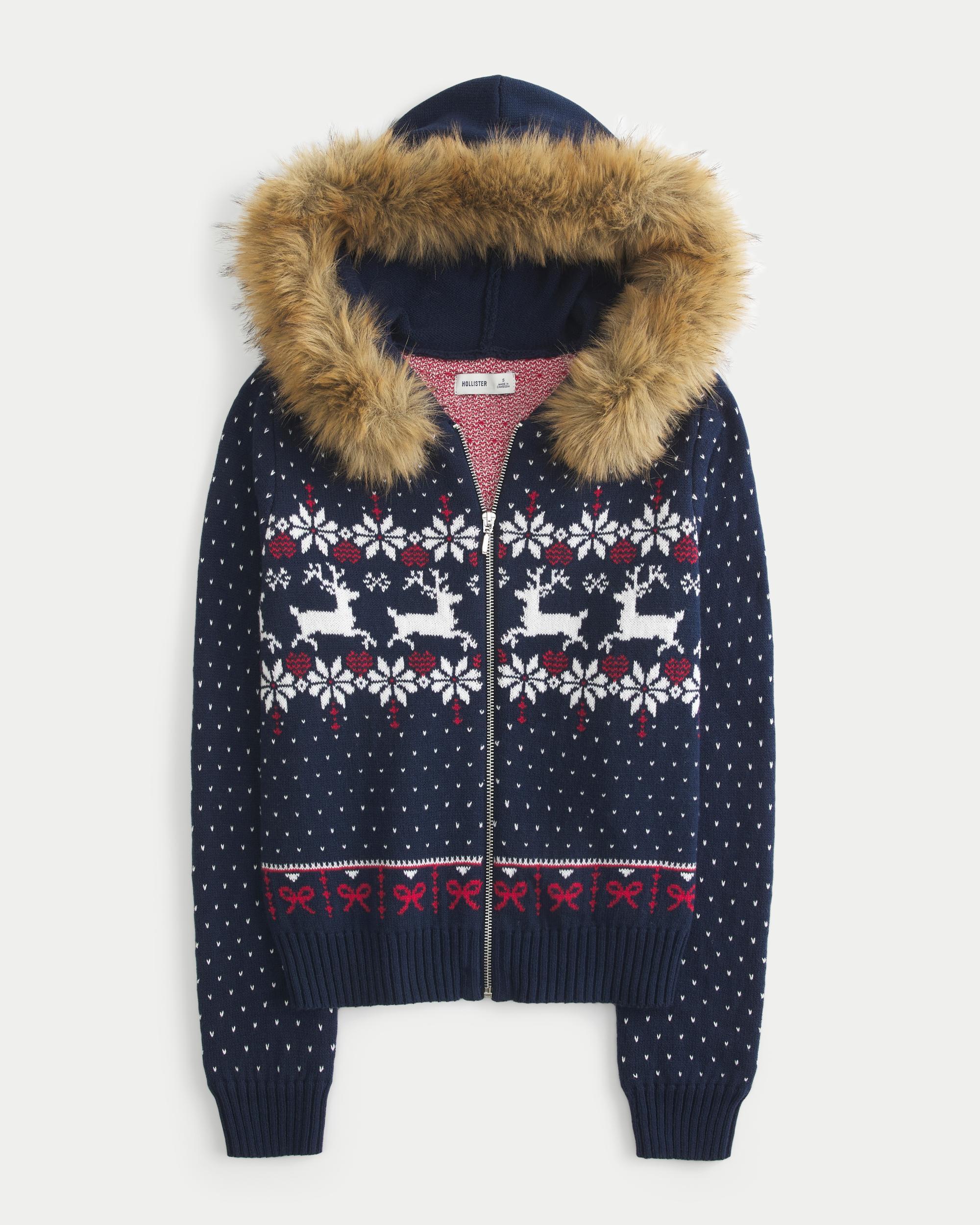 Hooded Fair Isle Zip-Up Sweater Product Image