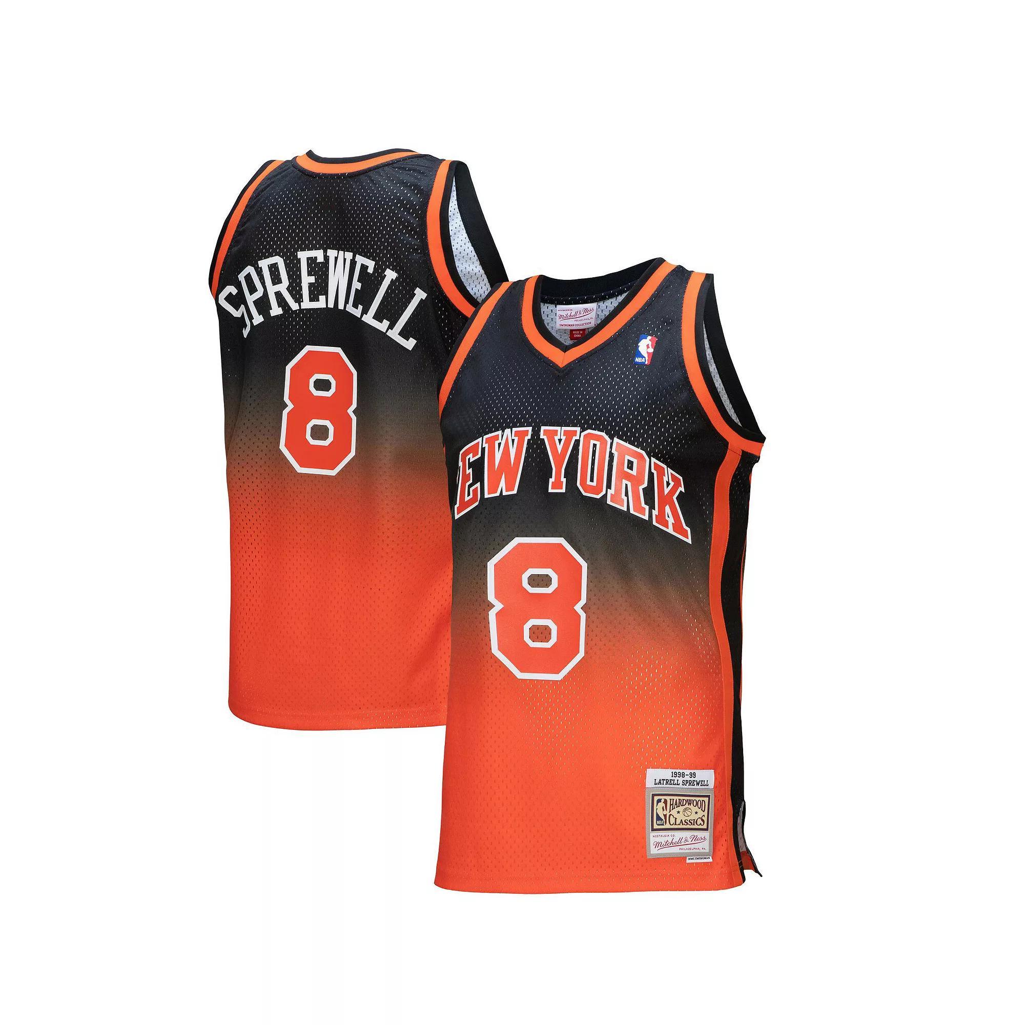 Men's Mitchell & Ness Latrell Sprewell Orange/Black New York Knicks 1998/99 Hardwood Classics Fadeaway Swingman Player Jersey, Size: Small Product Image