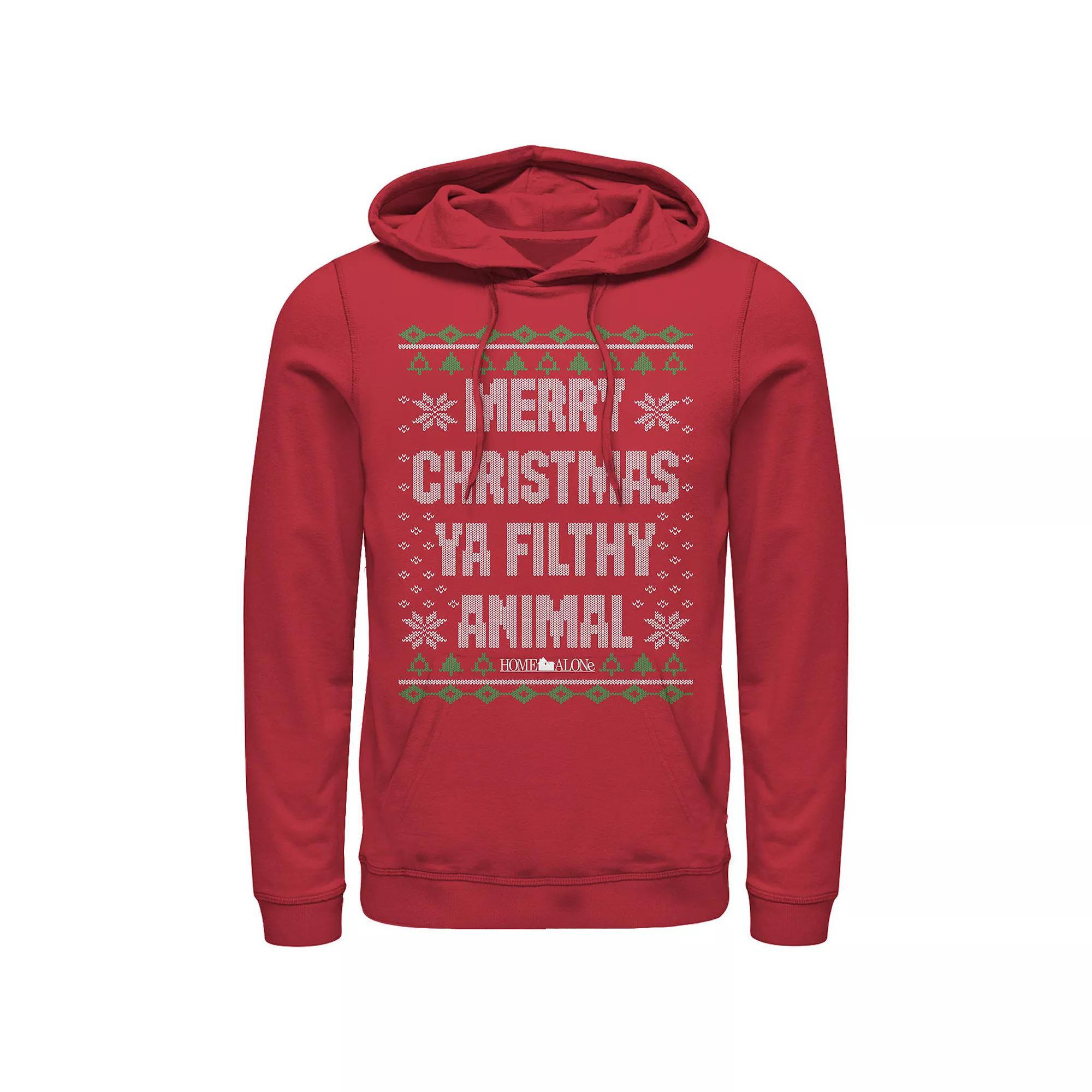 Big & Tall Home Alone Merry Christmas Ya Filthy Animal Sweater Graphic Hoodie, Men's, Size: Medium, Red Product Image