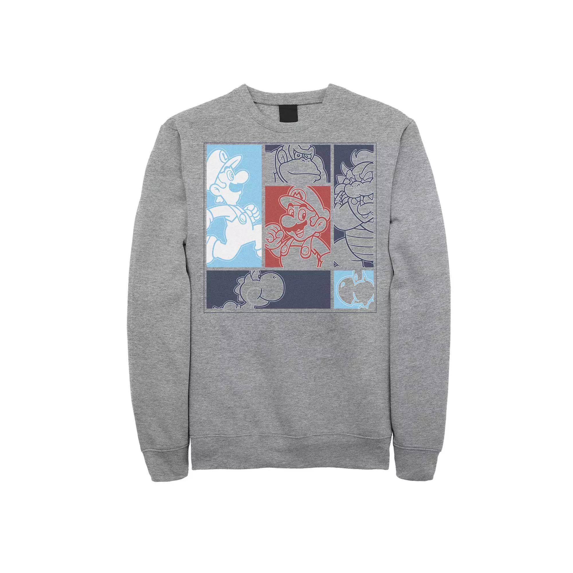 Big & Tall Nintendo Super Mario Bros Characters Group Fleece Sweatshirt, Men's, Size: 4XL, Athletic Grey Product Image