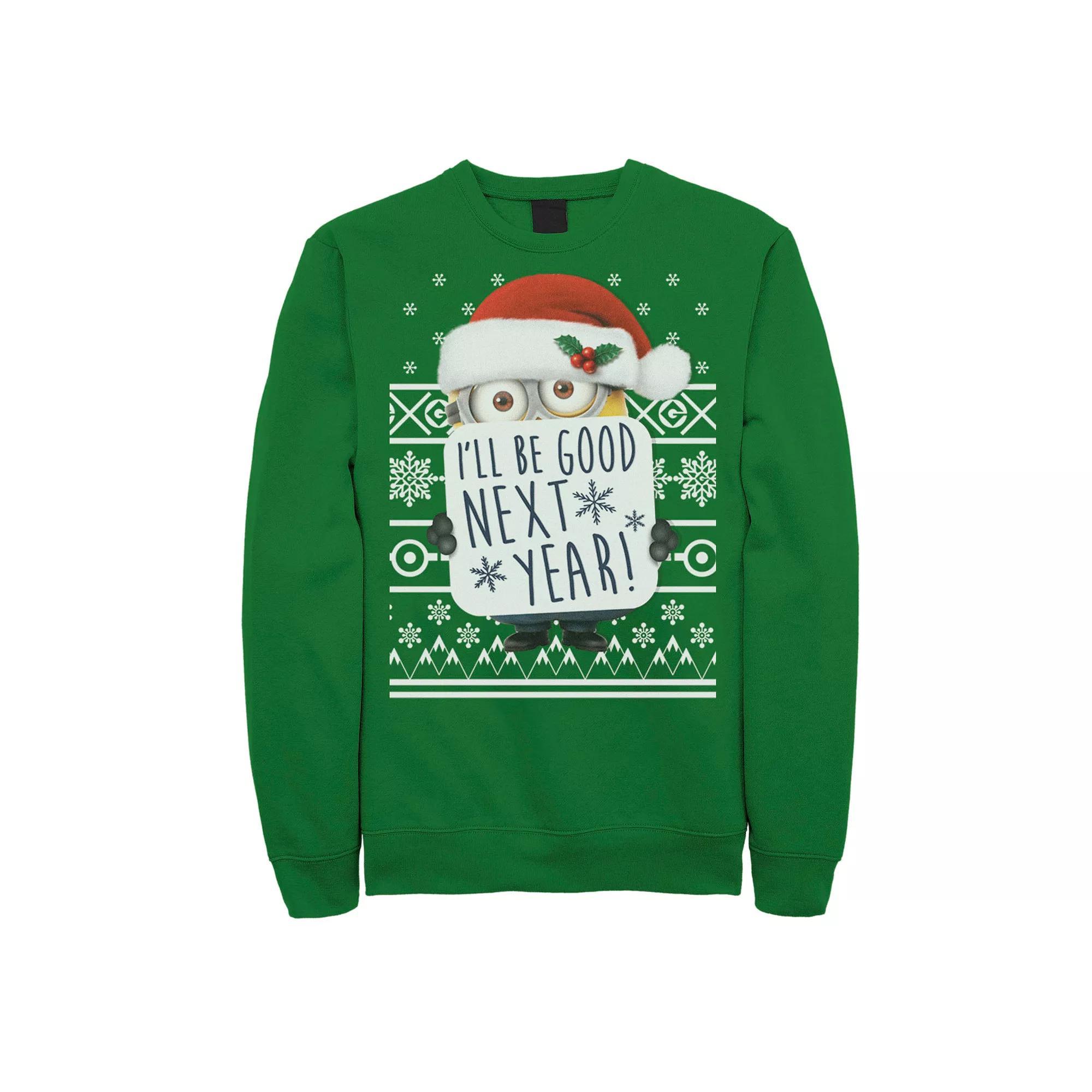 Men's Despicable Me Minions I'll Be Good Next Year Sweatshirt, Size: Small, Blue Product Image