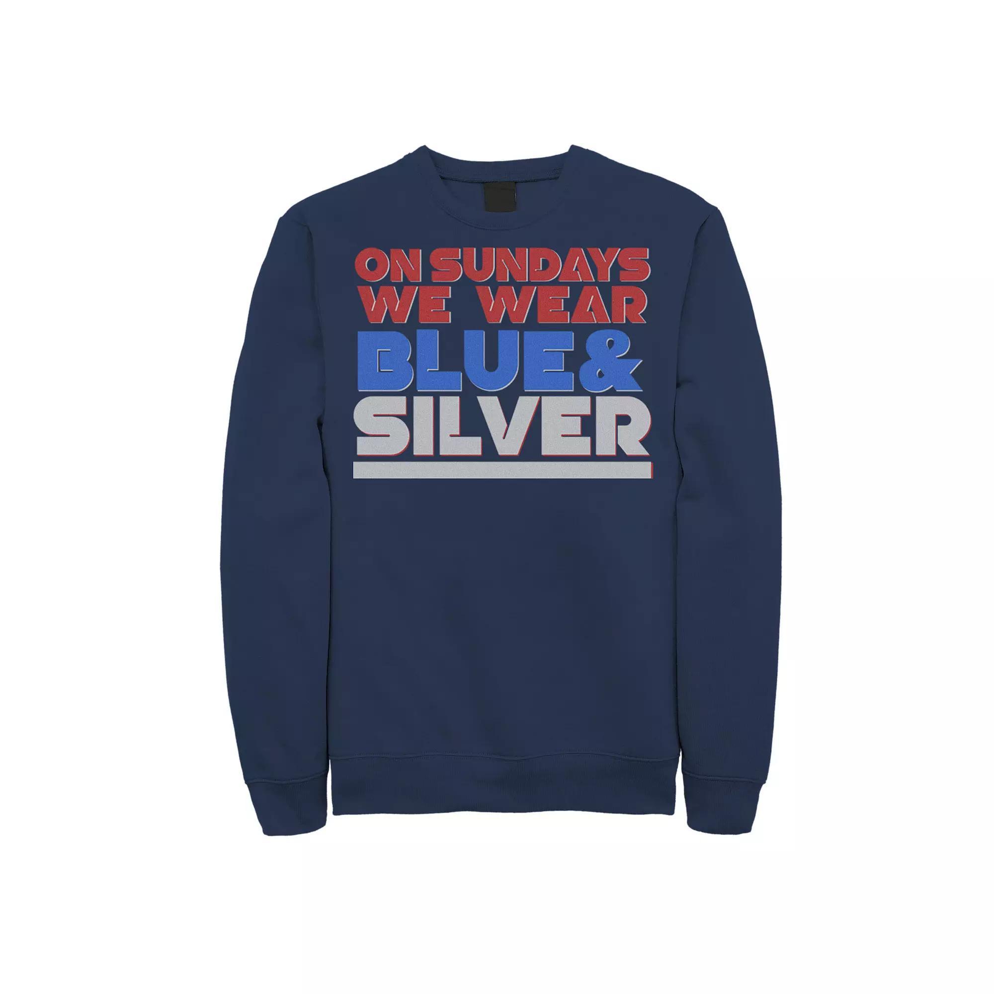Men's On Sundays We Wear Blue And Silver Text Stack Graphic Fleece Pullover, Size: Small Product Image