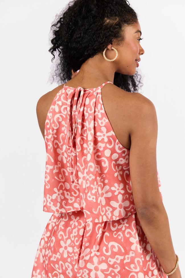 Spotlight Moment Coral Print Halter Neck Romper FINAL SALE Product Image