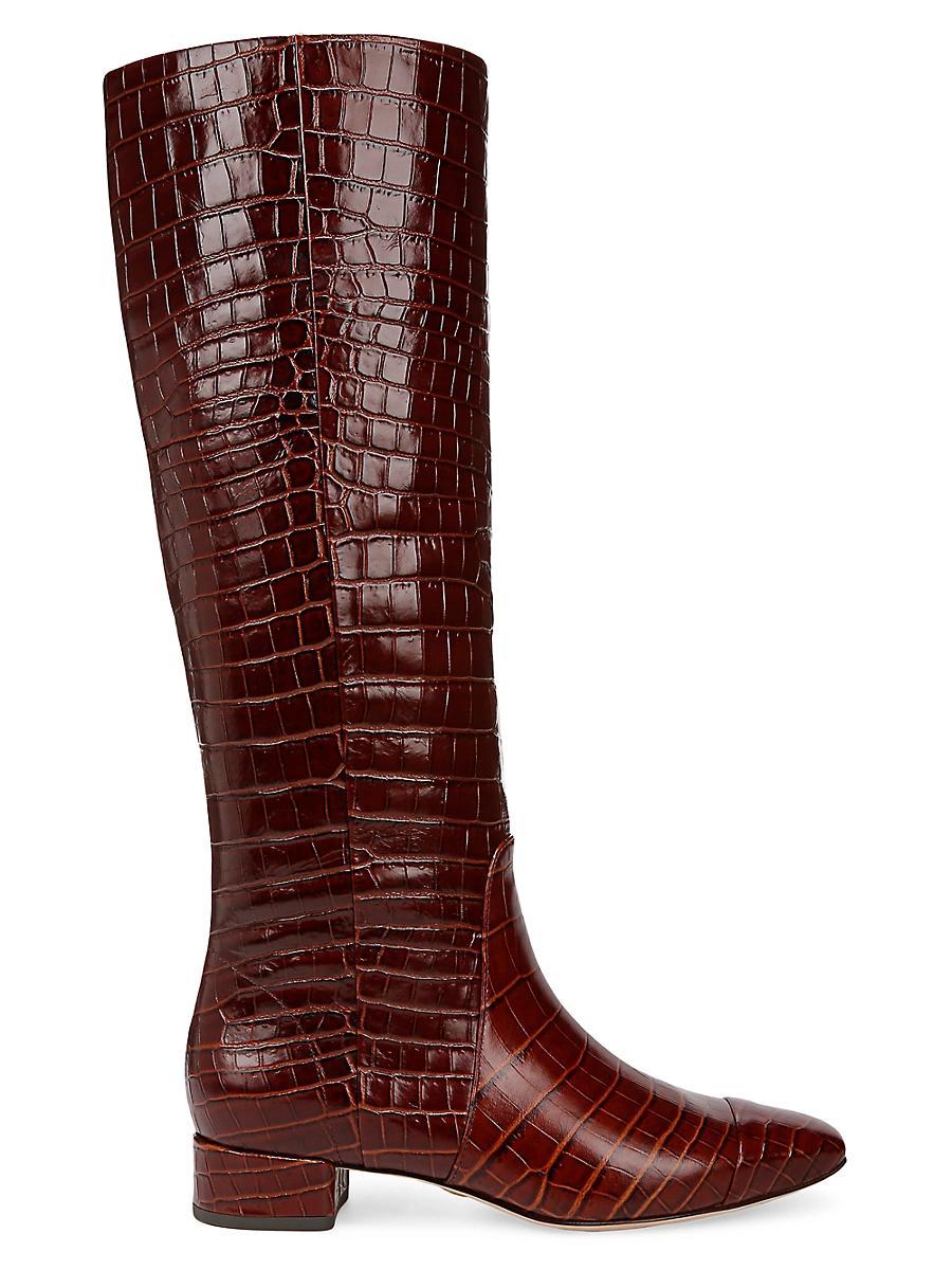 Womens Cecile Croc-Embossed Wide-Calf Leather Boots Product Image
