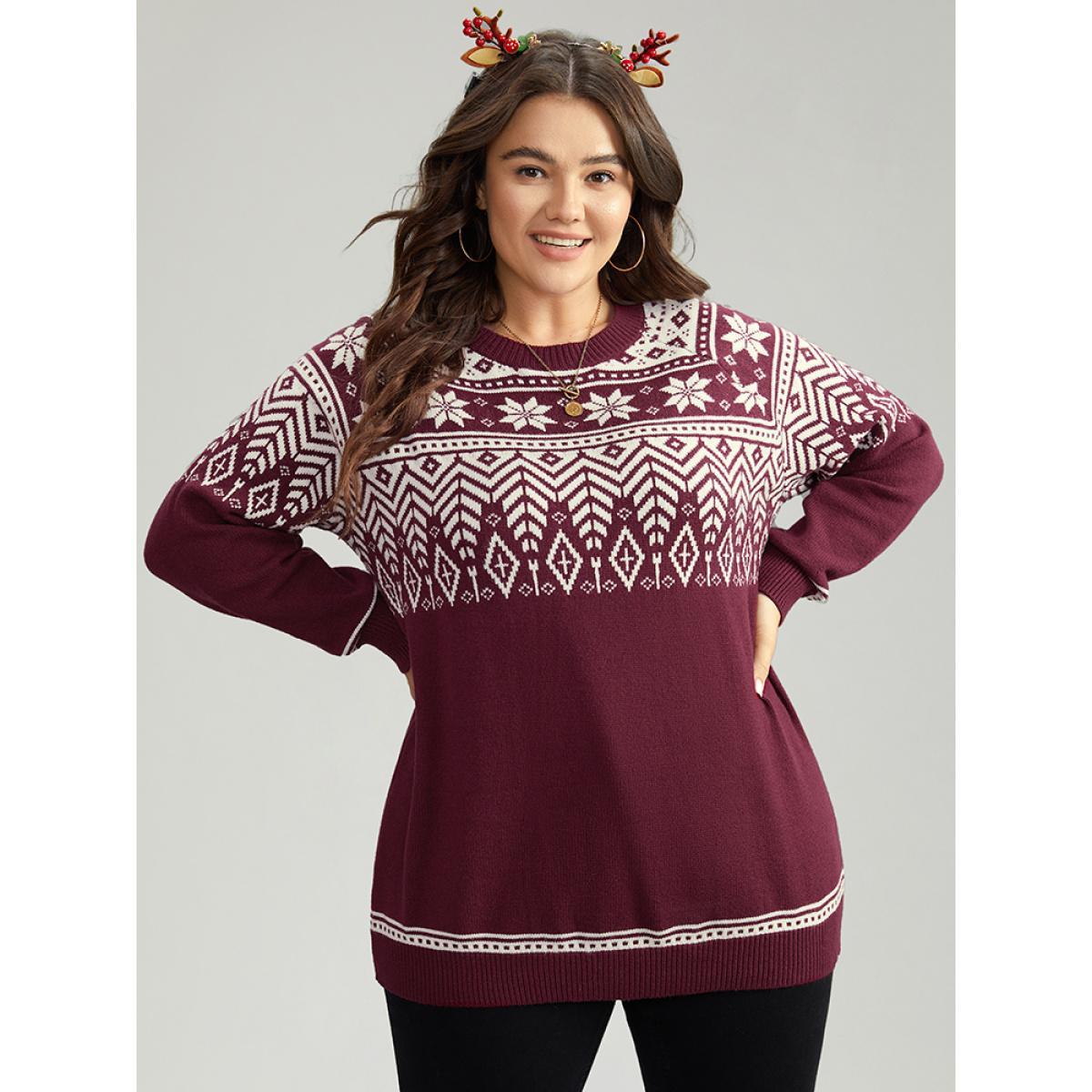 Plus Size Supersoft Essentials Christmas Graphic Elastic Cuffs Cardigan Burgundy Women Casual Loose Long Sleeve Dailywear Cardigans BloomChic 10/M Product Image