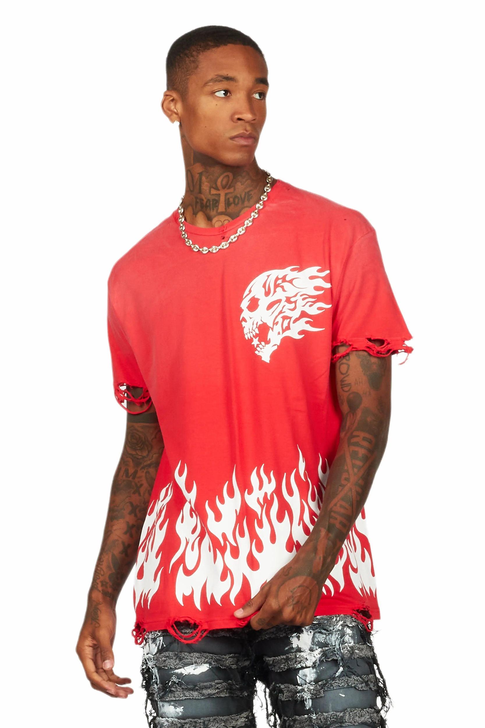 Bubble Red Oversized Graphic T-Shirt Male Product Image