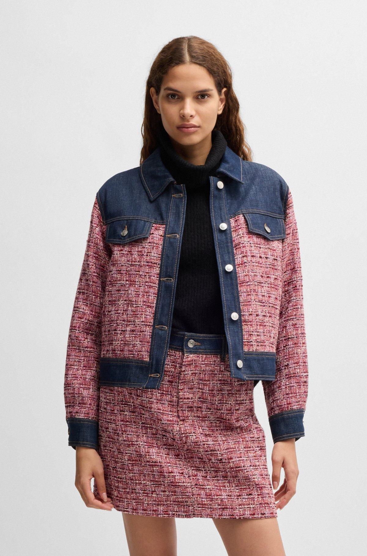 BOSS - Multicolored-tweed jacket with denim trims - Patterned Product Image