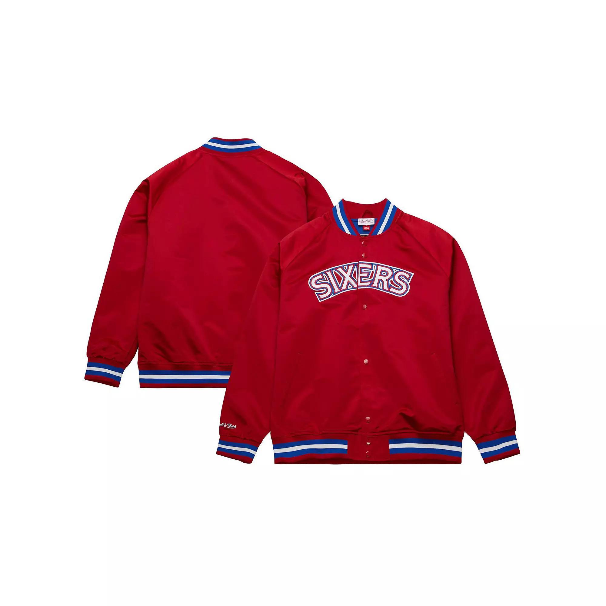 Men's Mitchell & Ness Red Philadelphia 76ers Hardwood Classics  Throwback Wordmark Raglan Full-Snap Jacket, Size: 2XL, 76r Red Product Image