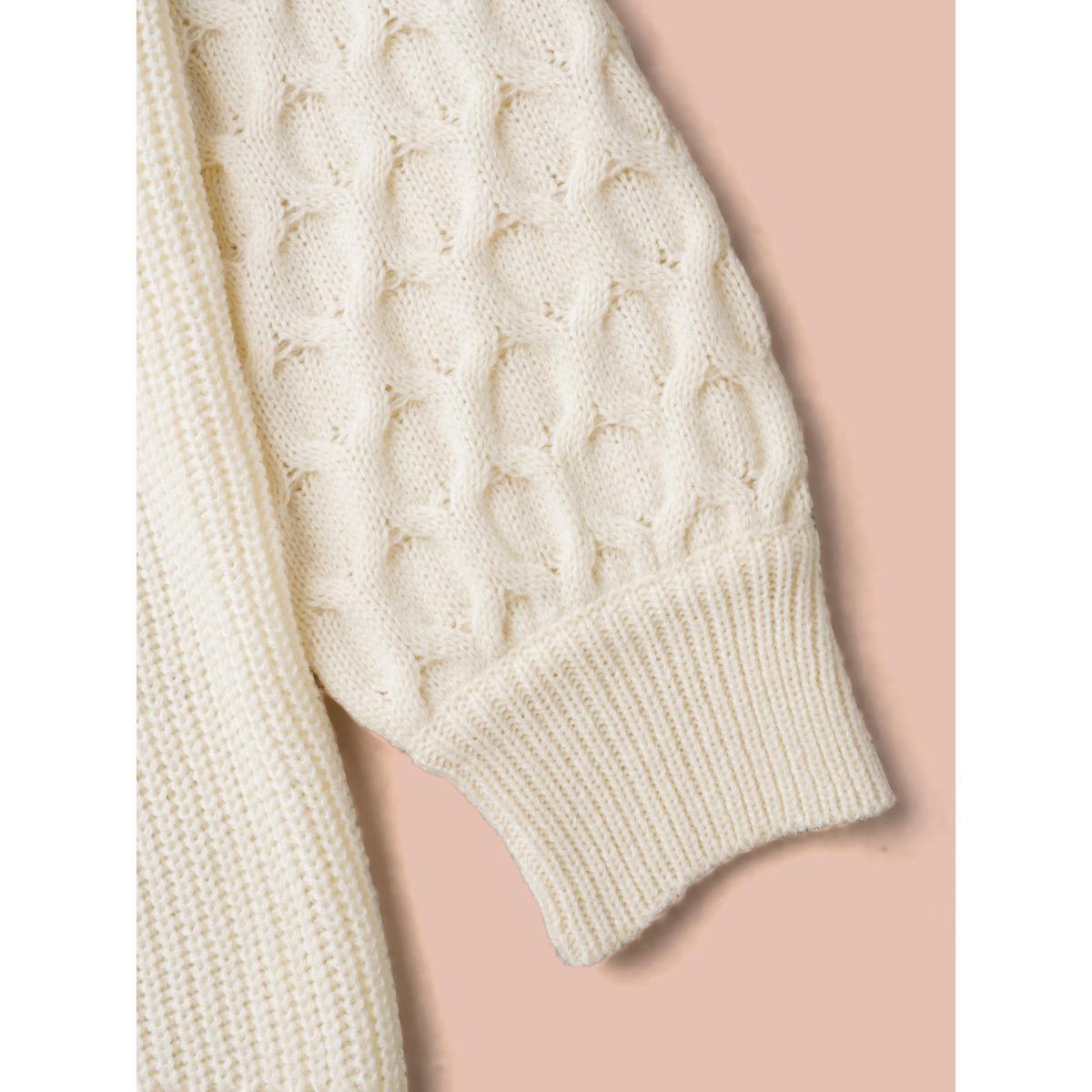 Plus Size Round Neck Heart Cable Knit Pullover Ivory Women Casual Loose Long Sleeve Round Neck Everyday Pullovers BloomChic 10/M Product Image