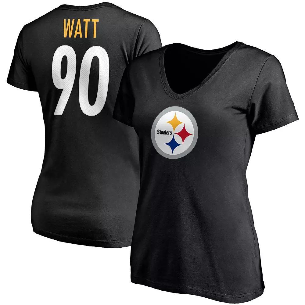 Women's Fanatics Branded T.J. Watt Black Pittsburgh Steelers Player Icon Name & Number V-Neck T-Shirt, Size: Large Product Image