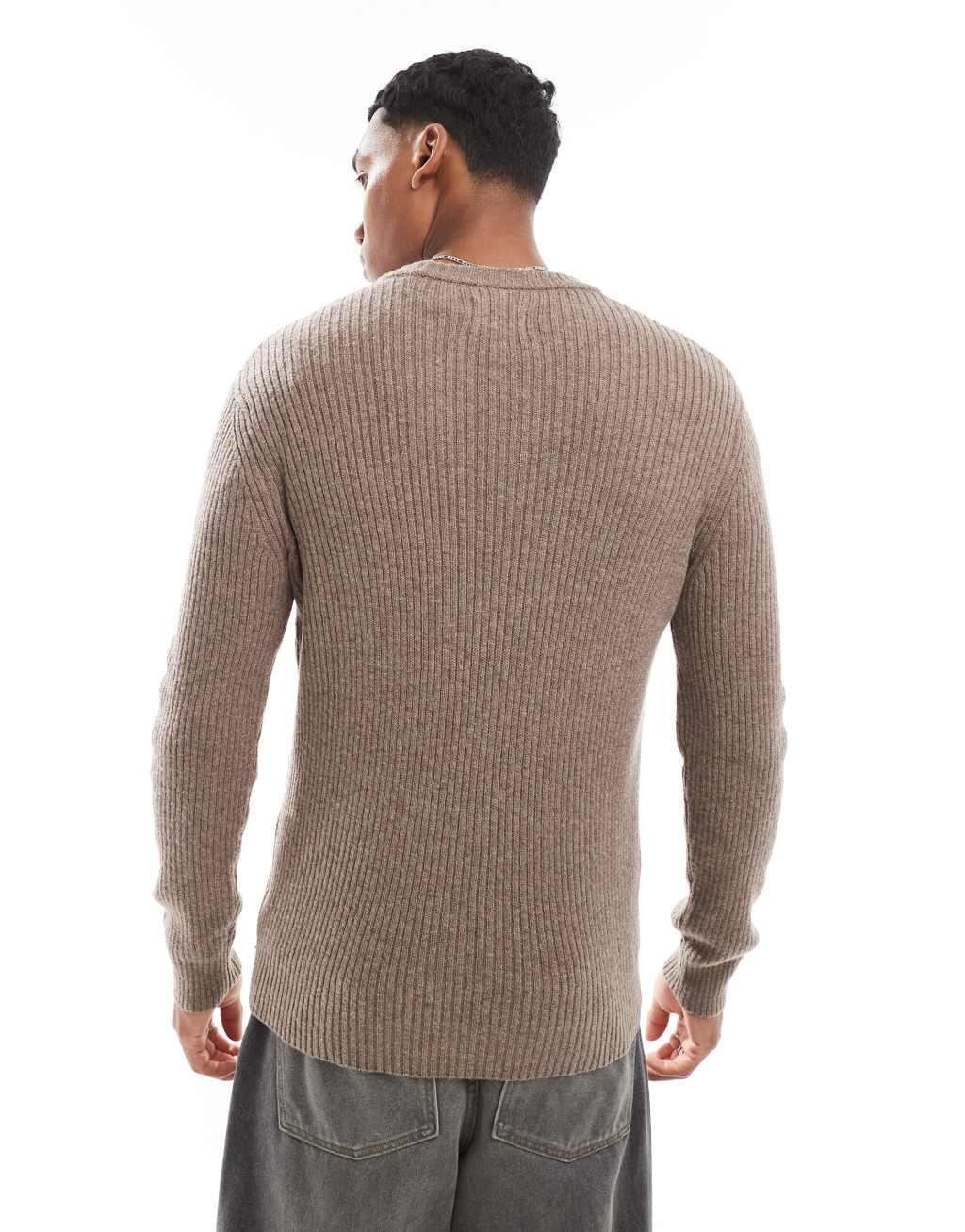 Farah halton knitted rib sweater in taupe Product Image