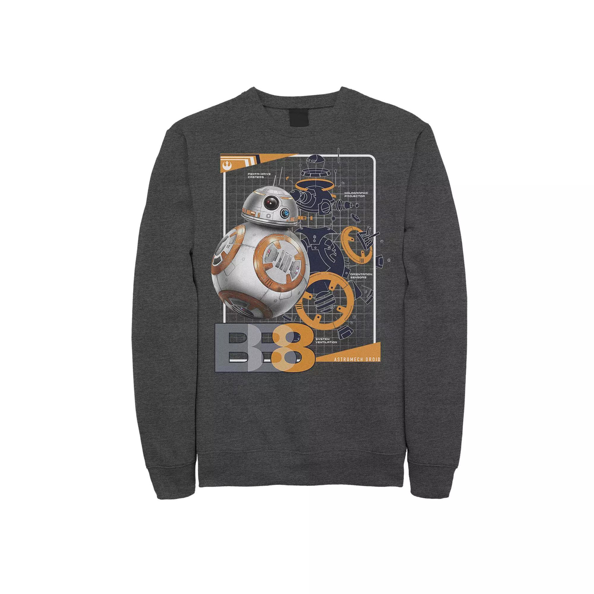 Men's Star Wars Last Jedi BB-8 Astromech Schematic Sweatshirt, Size: Small, Grey Heather Product Image