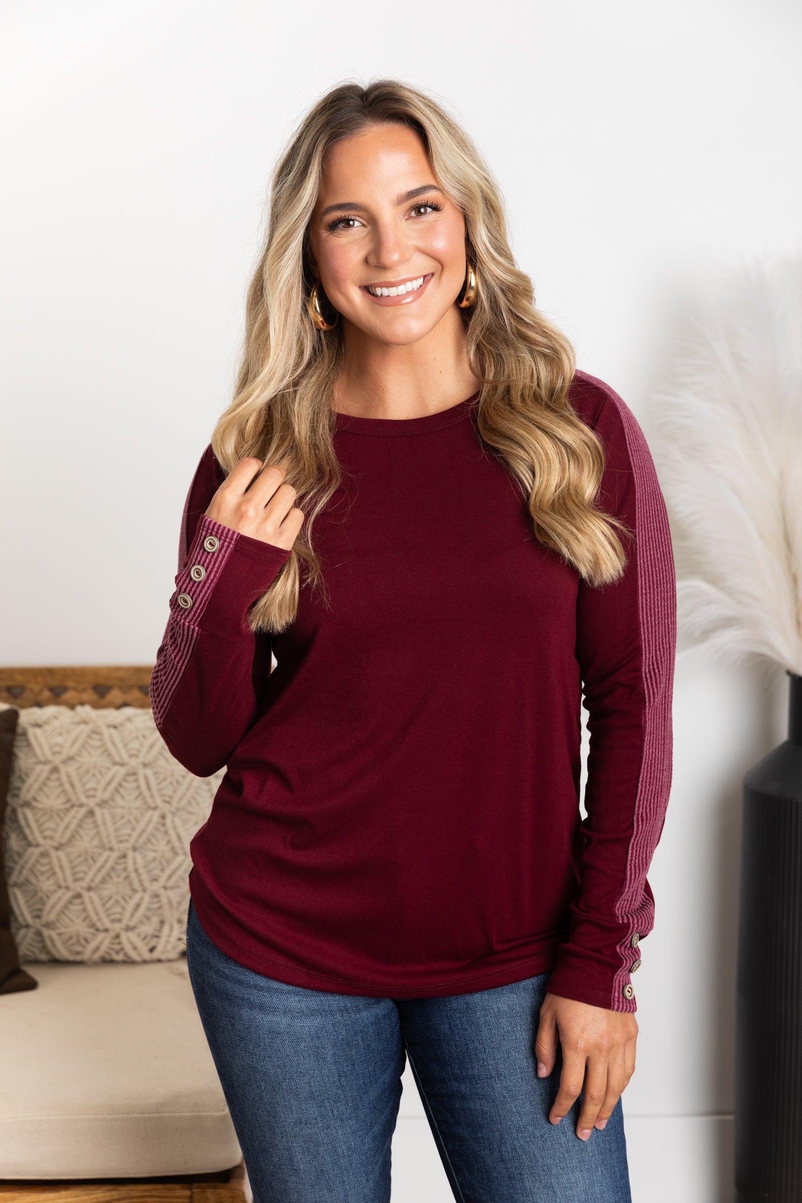 Solid Long Sleeve Button Cuff Detail Knit Top Product Image